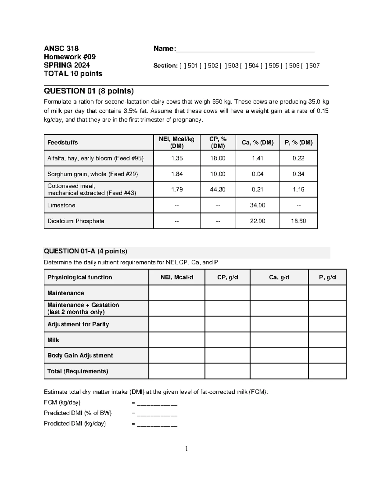 ANSC 318 Final quiz review for sections 501 to 507 - Studocu