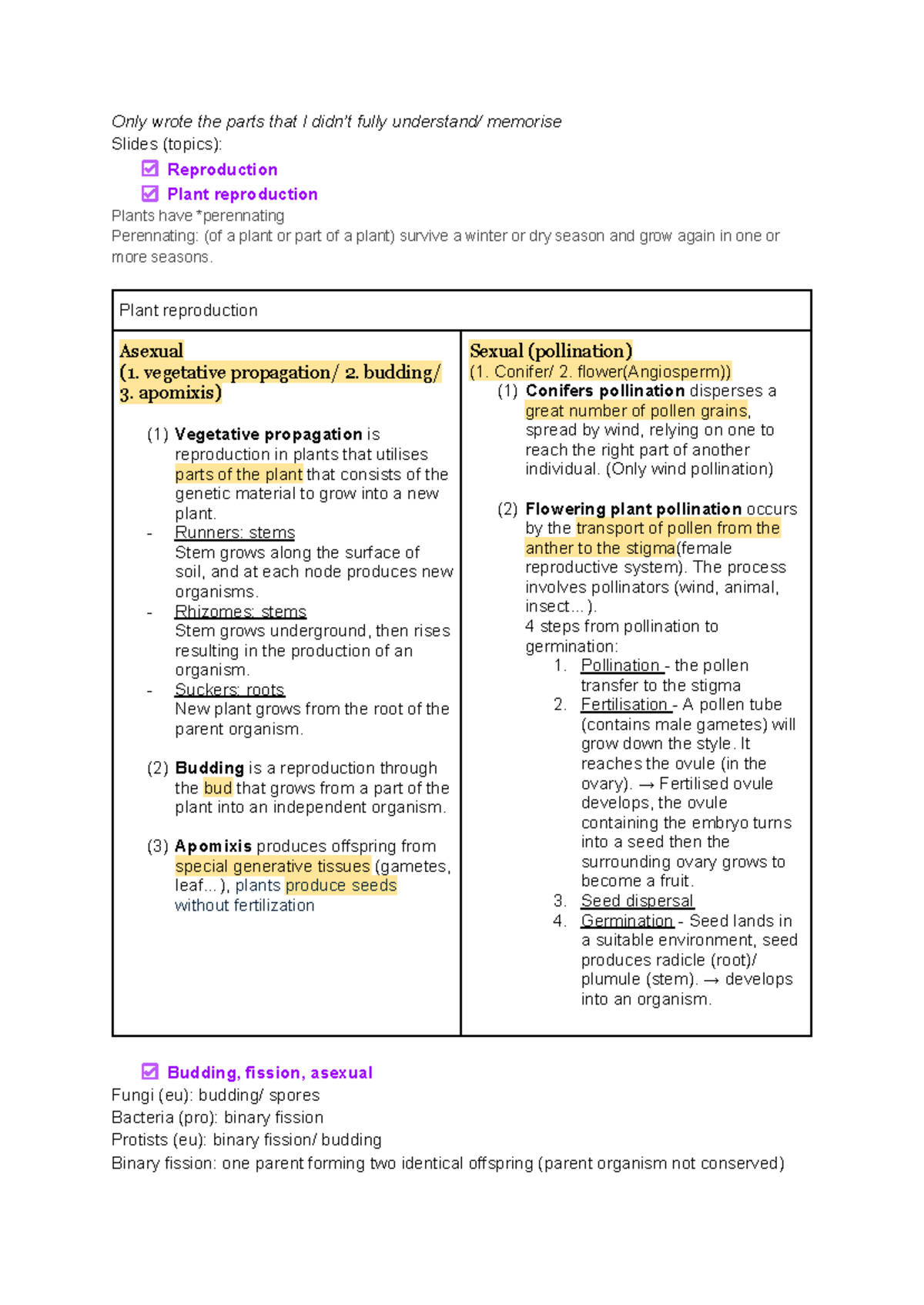 Biology - Bio Mod 5 Final Exam Notes on Plant & Mammalian Reproduction ...