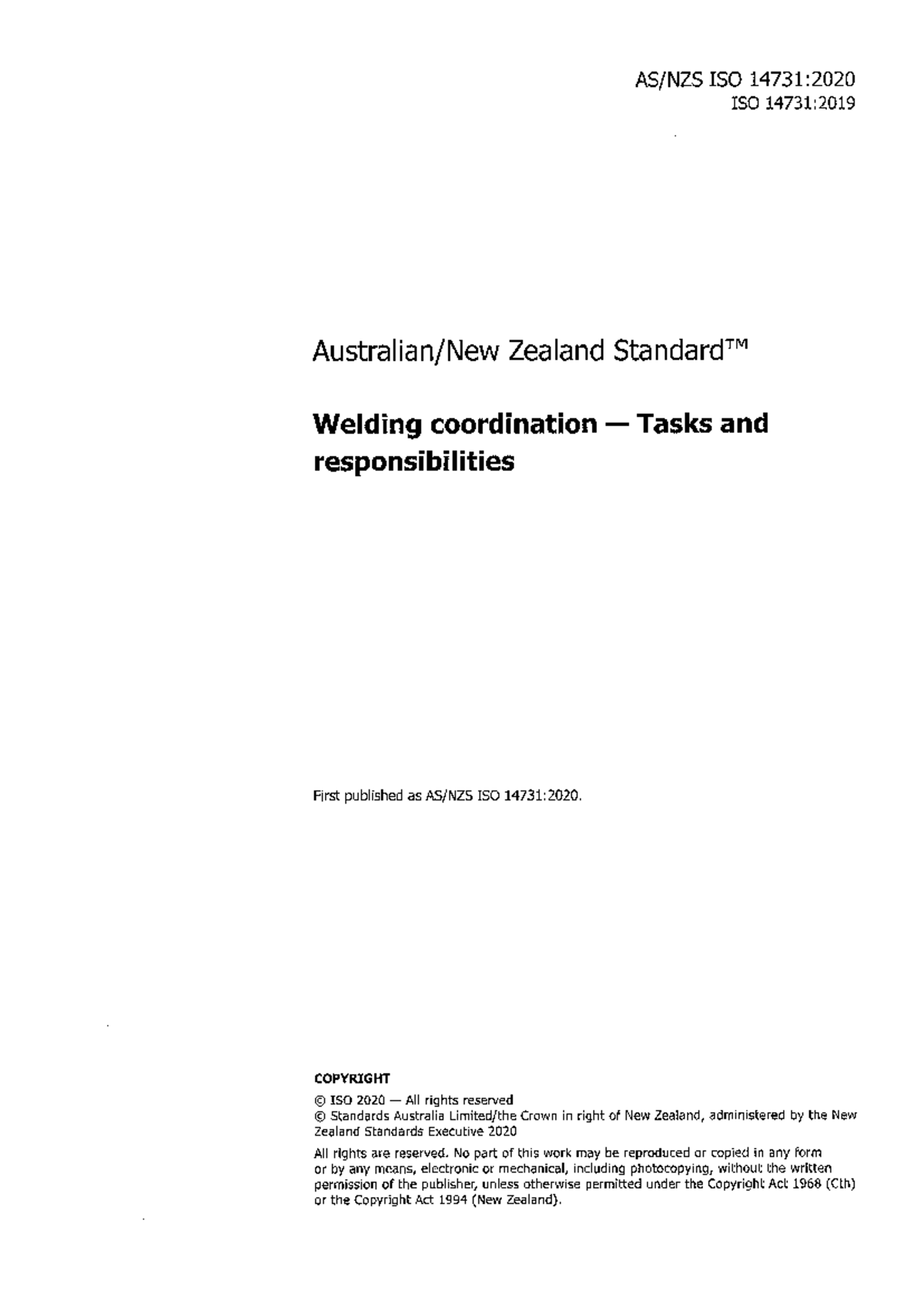 ISO 14731:2020 Welding Coordination Tasks & Responsibilities Guide ...