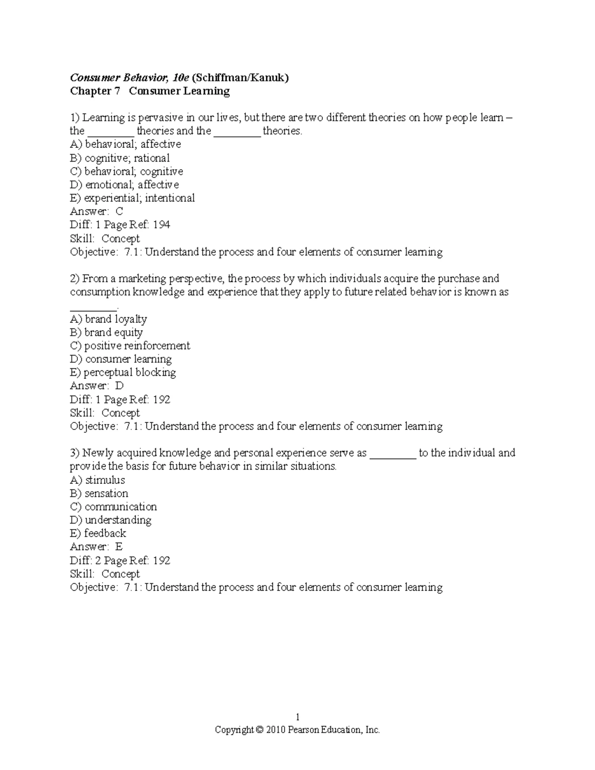 Chapter 2 - Consumer Behavior Test Bank (Segmentation & Targeting ...