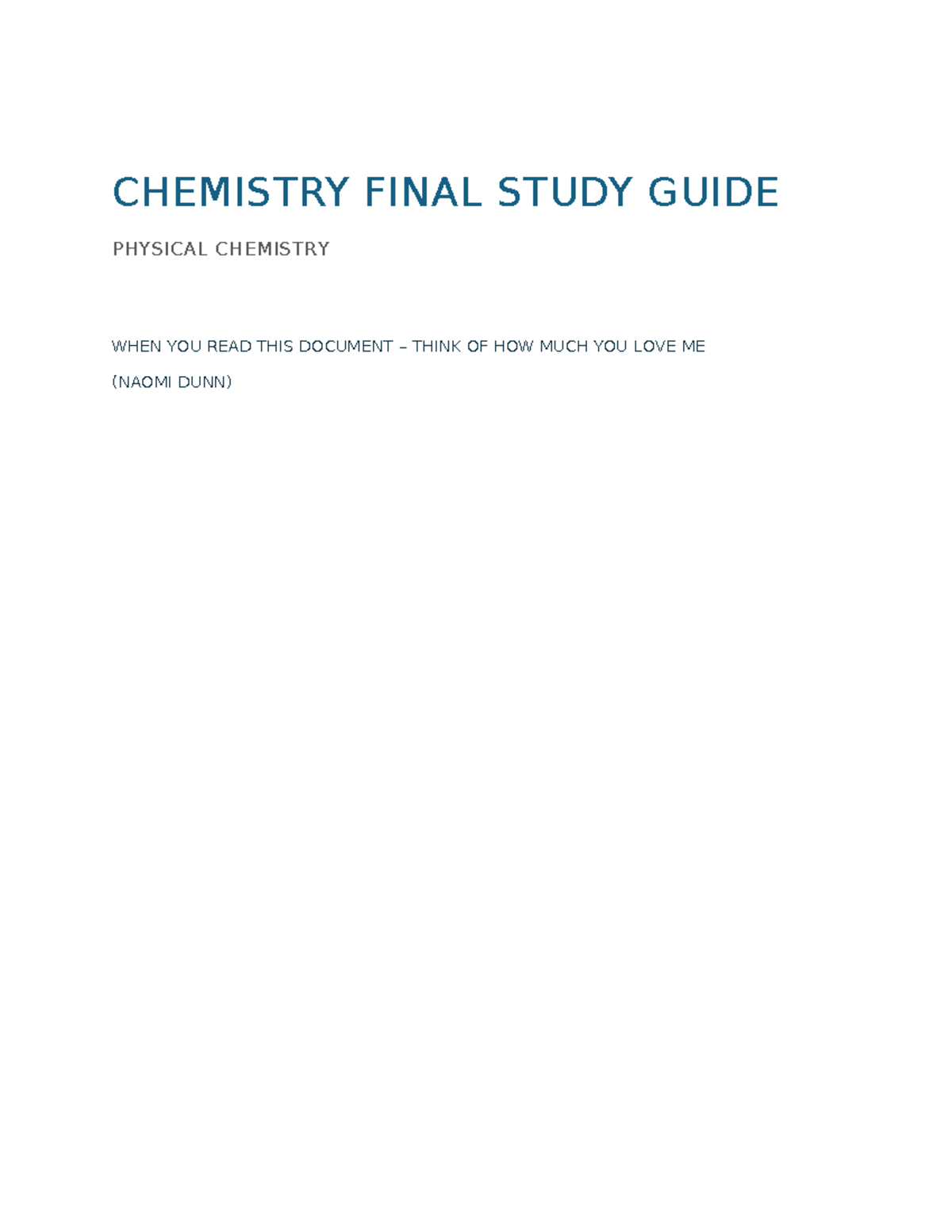 CHEM 101 FINAL STUDY GUIDE: PHYSICAL CHEMISTRY CONCEPTS - Studocu