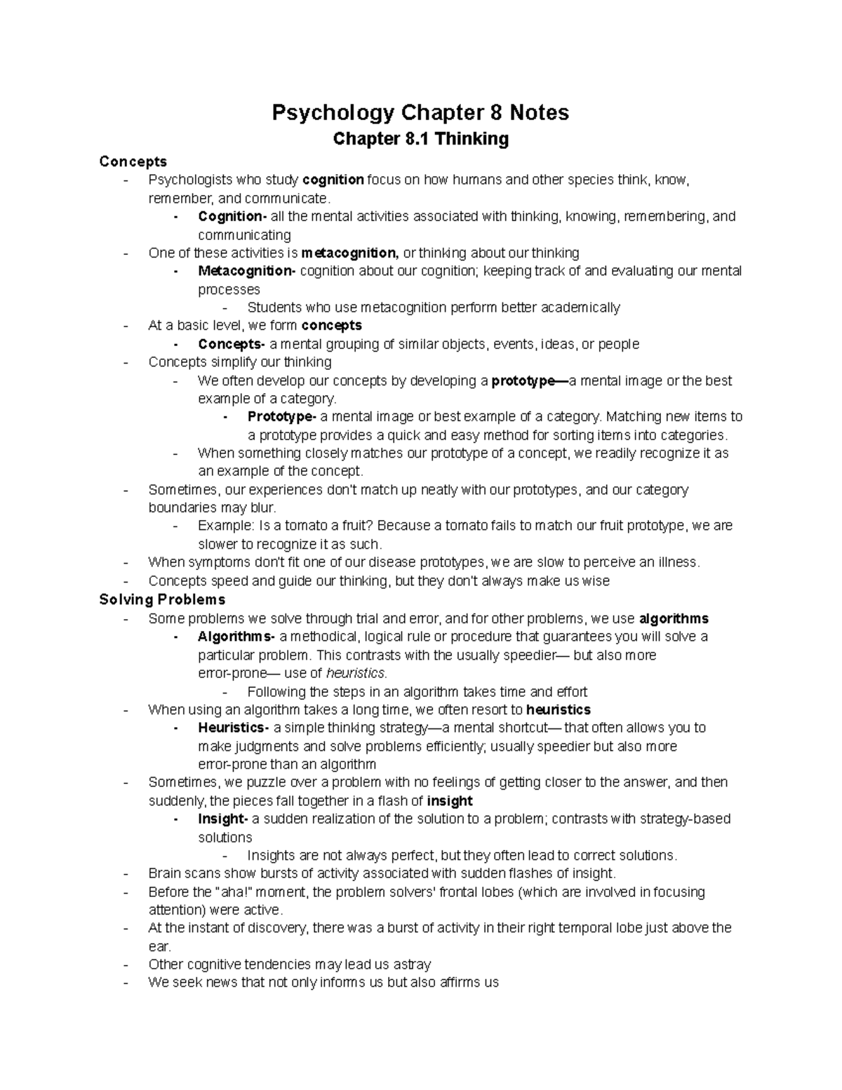 Psychology Chapter 8 Notes: Intelligence and Language - Psychology ...