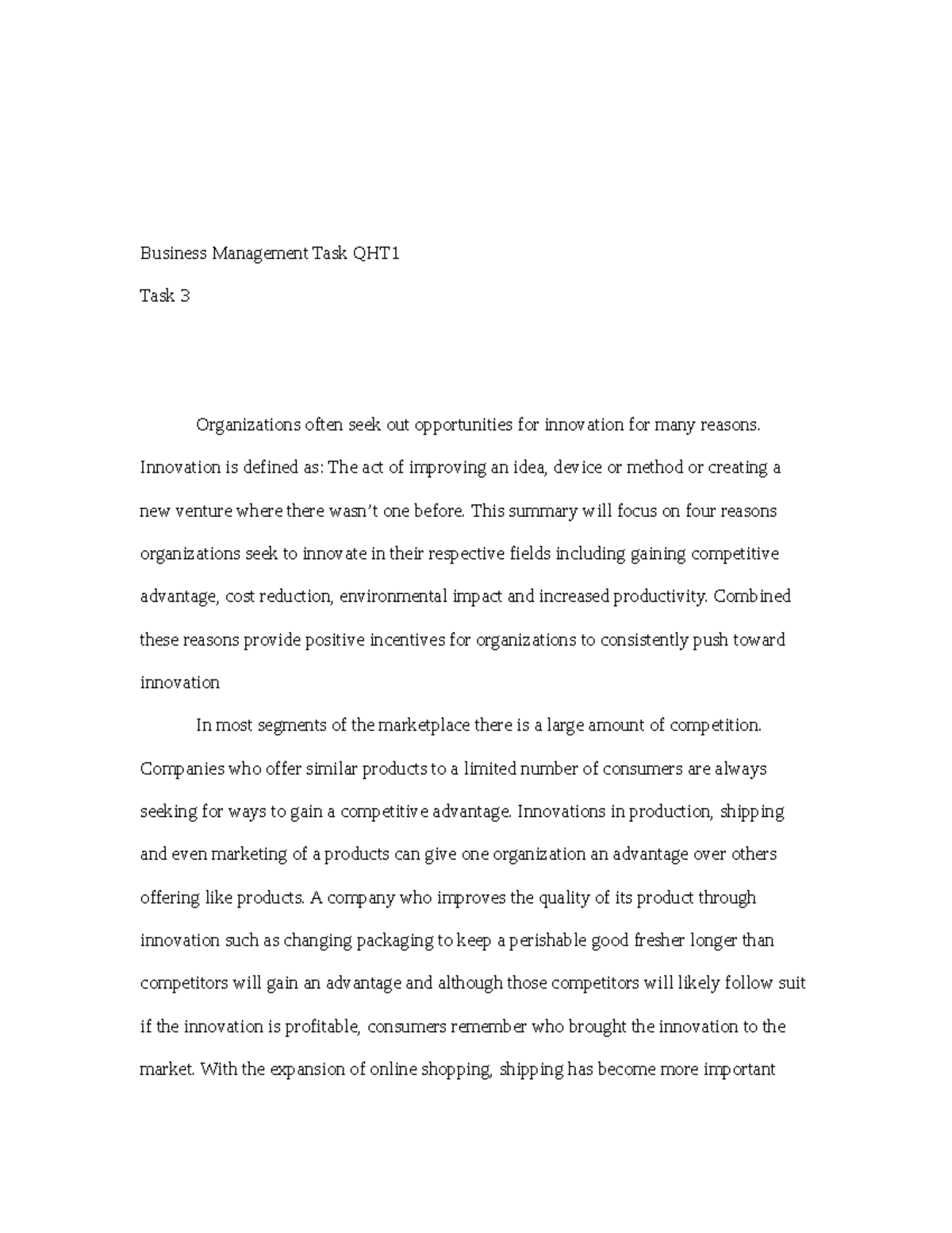 Business Management Task QHT1 Task 3 - Business Management Task QHT ...