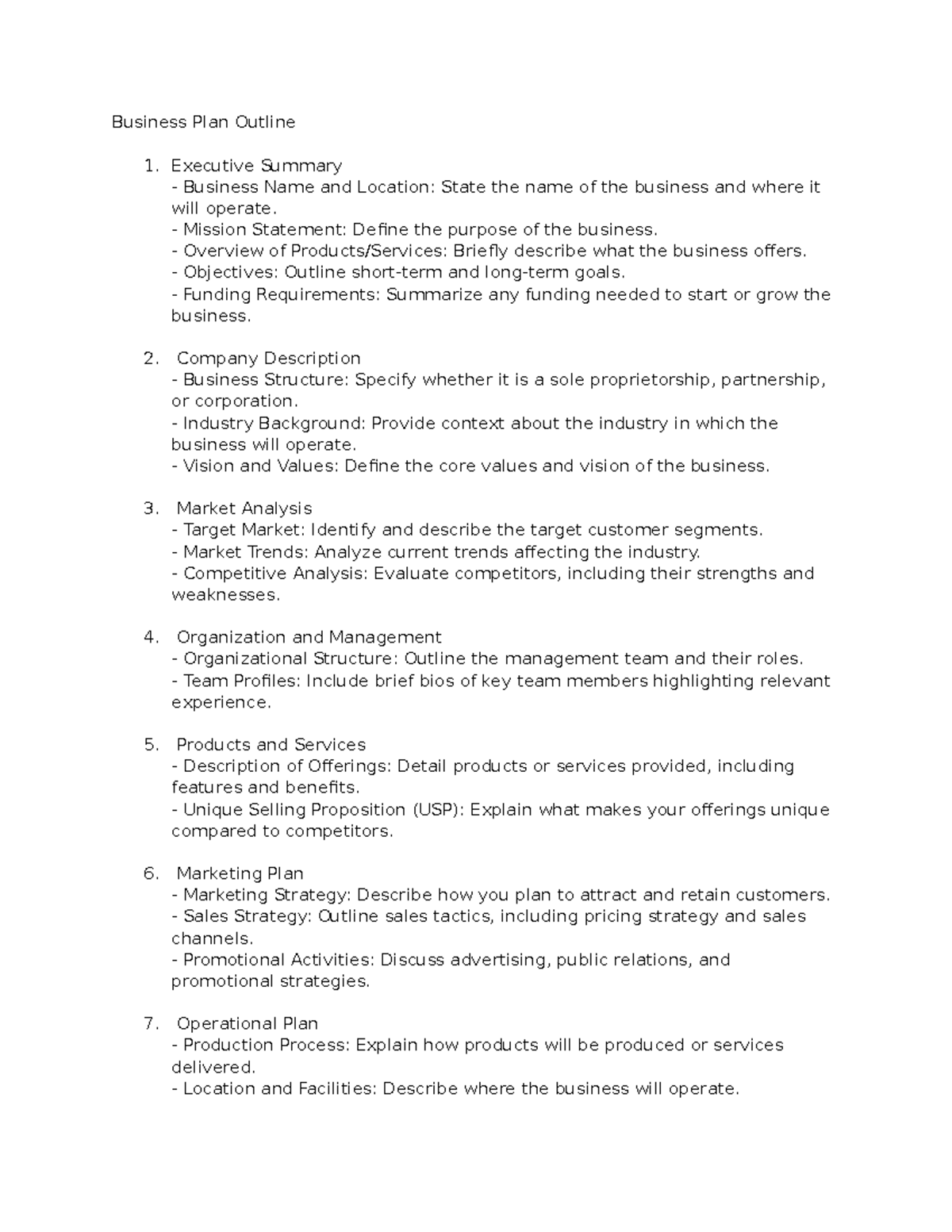 BUS 101: Business Plan Outline for Startups and Growth Strategies - Studocu