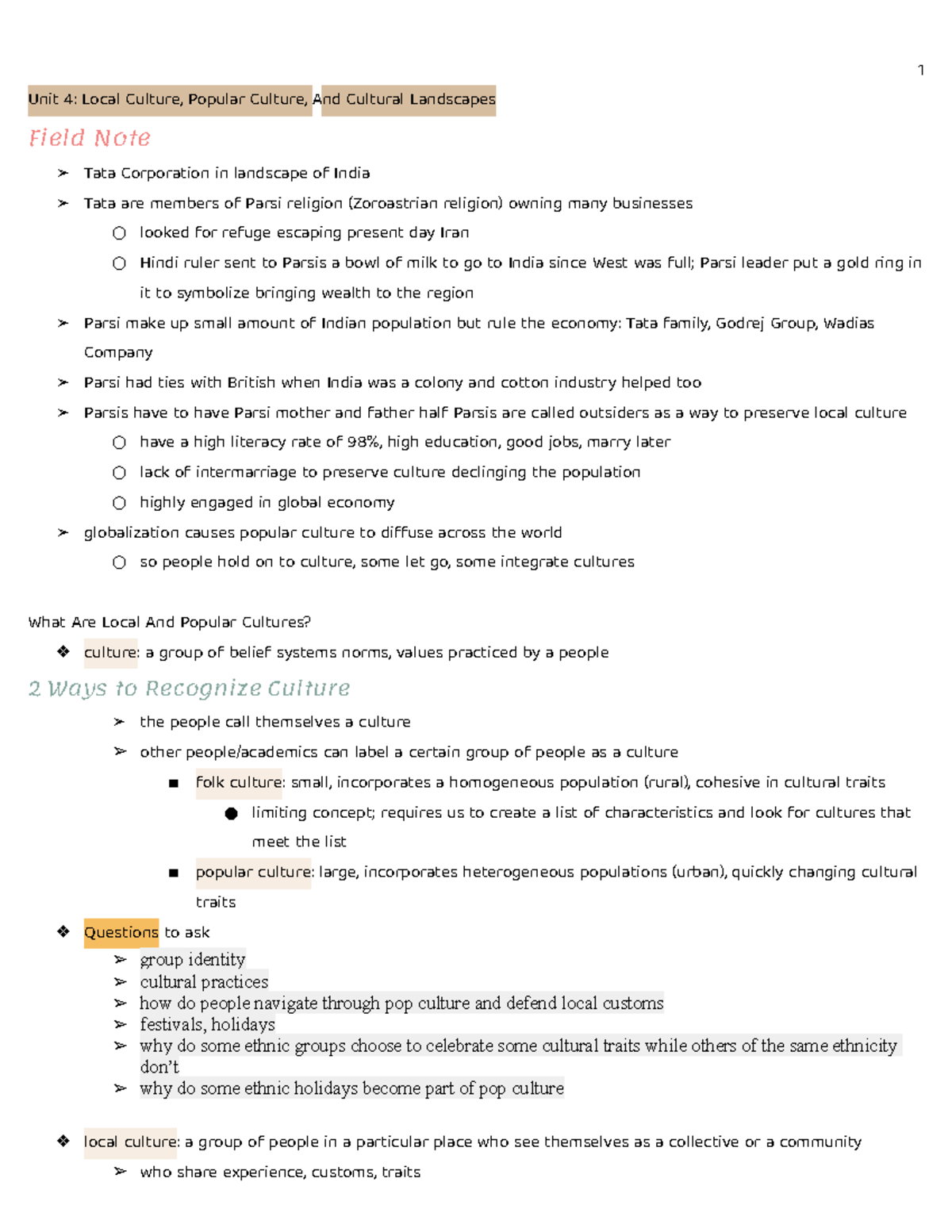 Aphug Unit 4.2 Outline - Local and Popular Culture in Human Geography ...