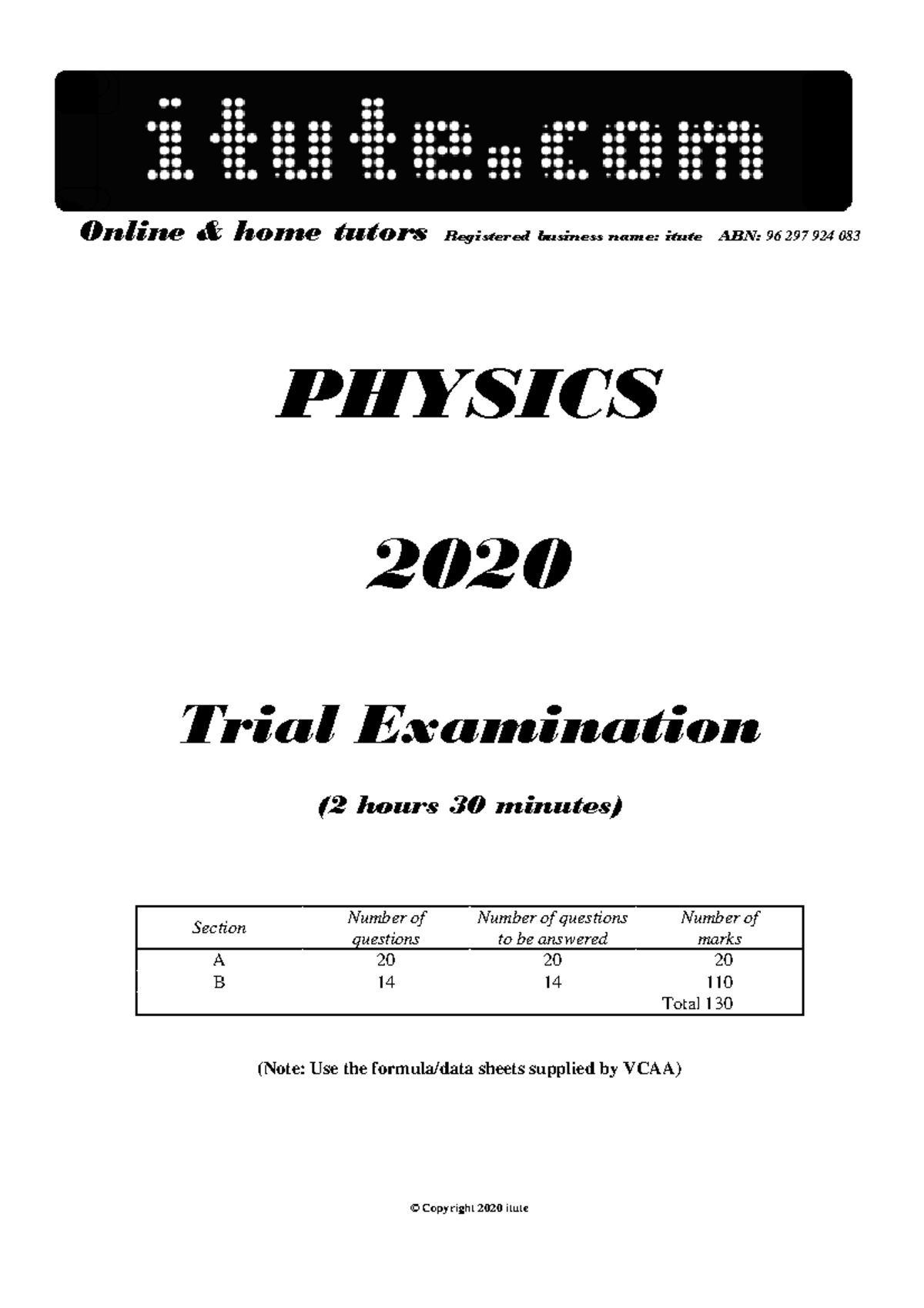 2020 PHYSICS Trial Exam Questions and Solutions - Studocu