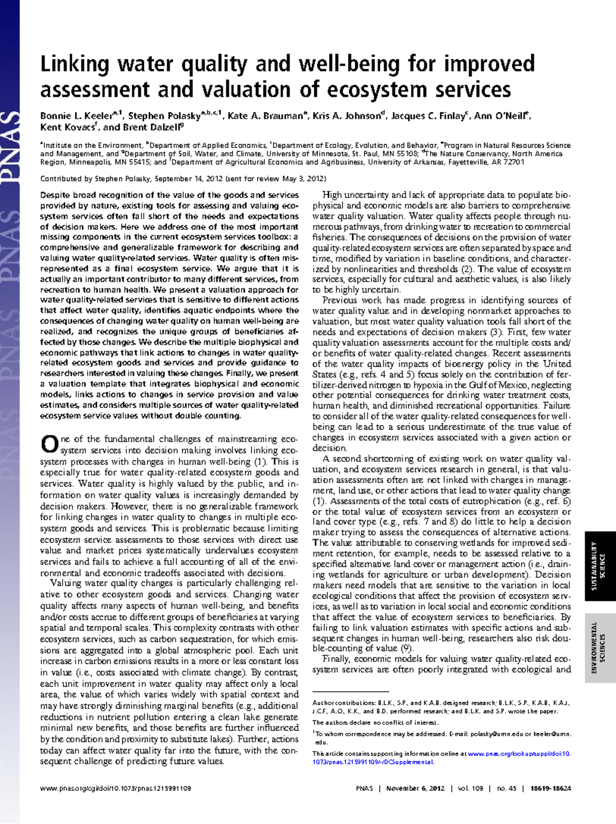 Framework for Valuing Water Quality Ecosystem Services - Studocu