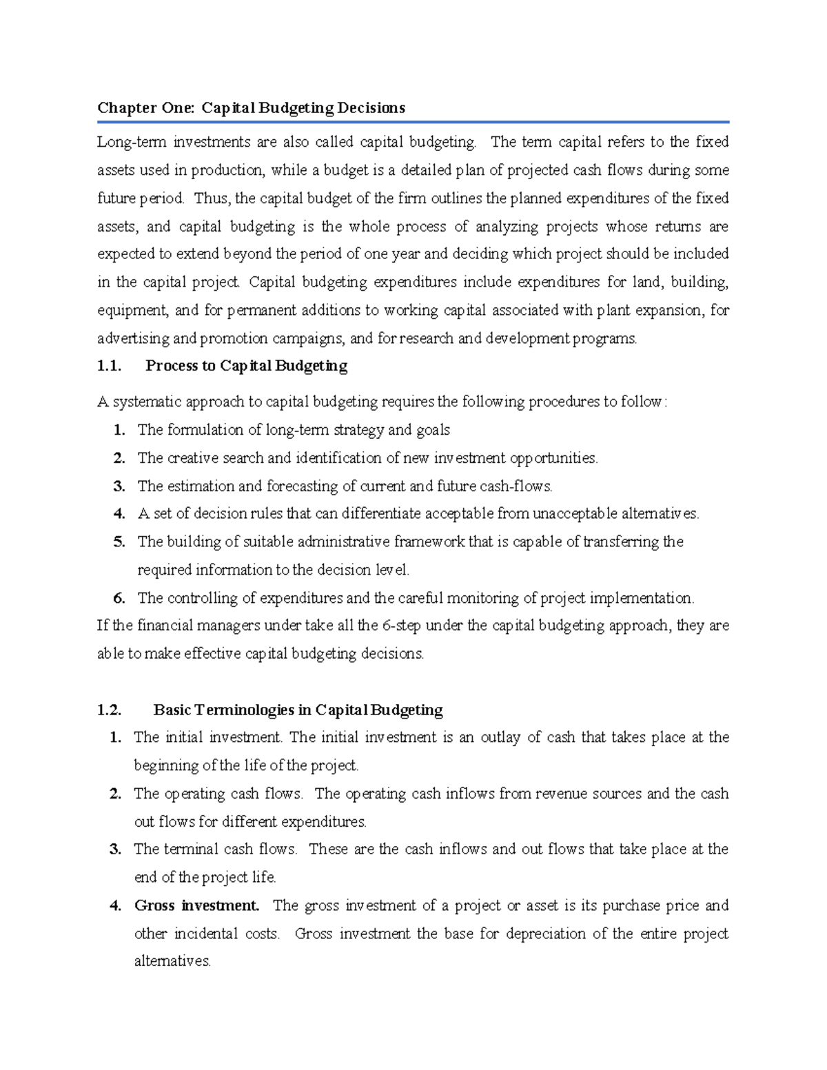 FM I Chapter 6: Capital Budgeting Decisions and Processes - Studocu