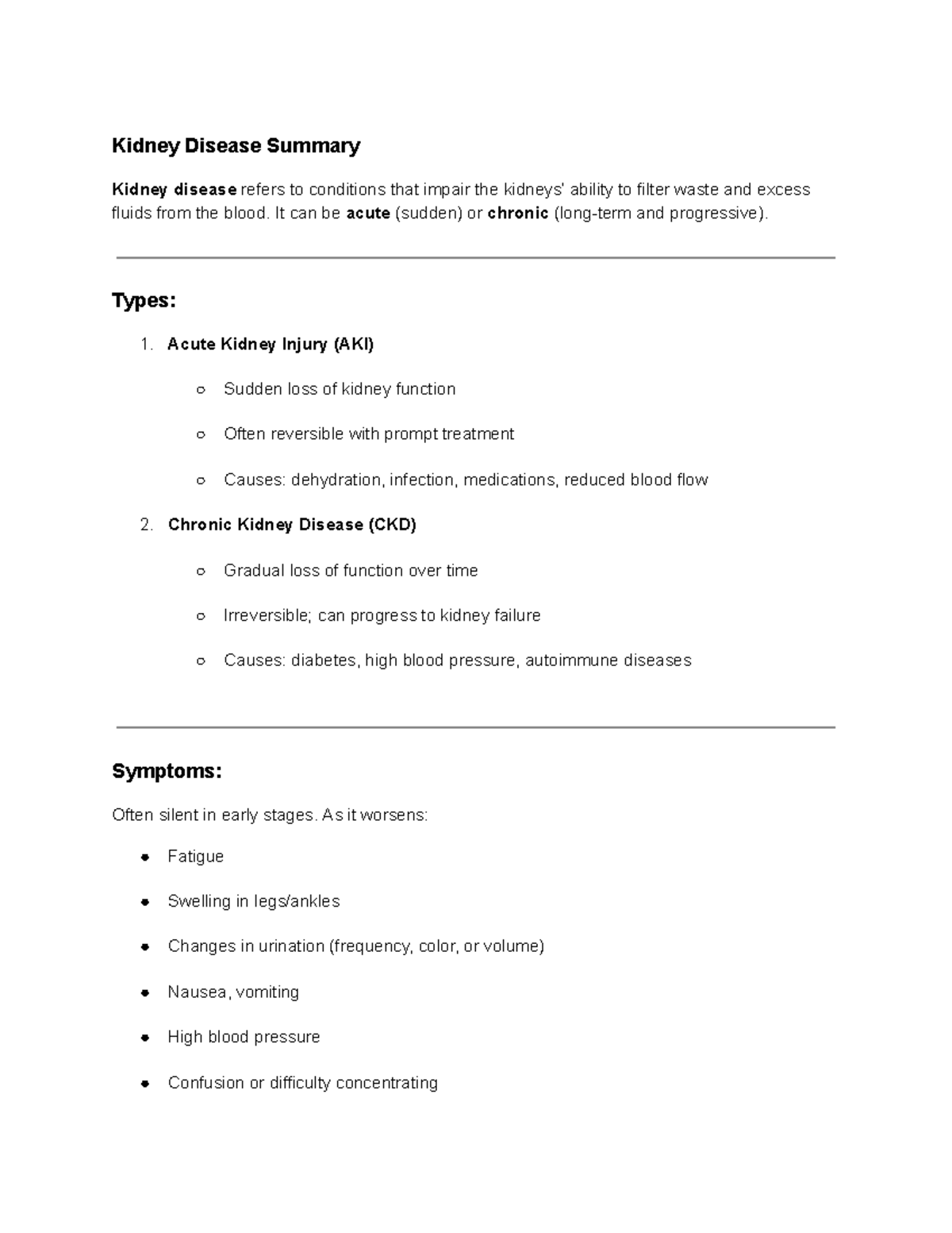 Kidney disease summary: understanding acute and chronic conditions ...