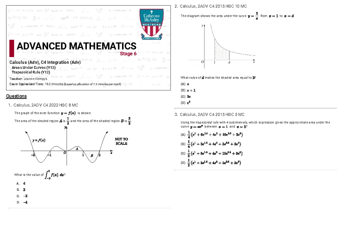 2025 HSC Mathematics Advanced Exam Solutions & General Instructions ...