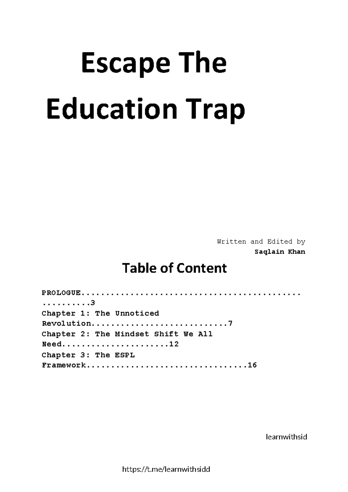 Escape The Education Trap: Understanding The ESPL Framework - Studocu