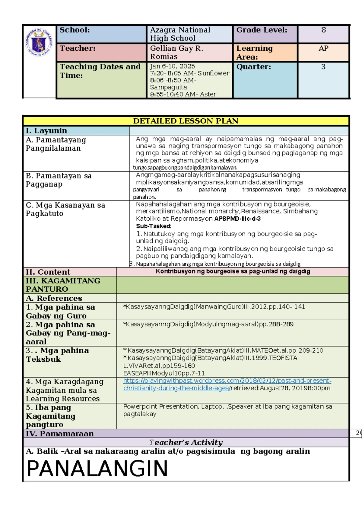 COT Lesson Plan for SCI-9: Understanding Photosynthesis in Grade 9 ...