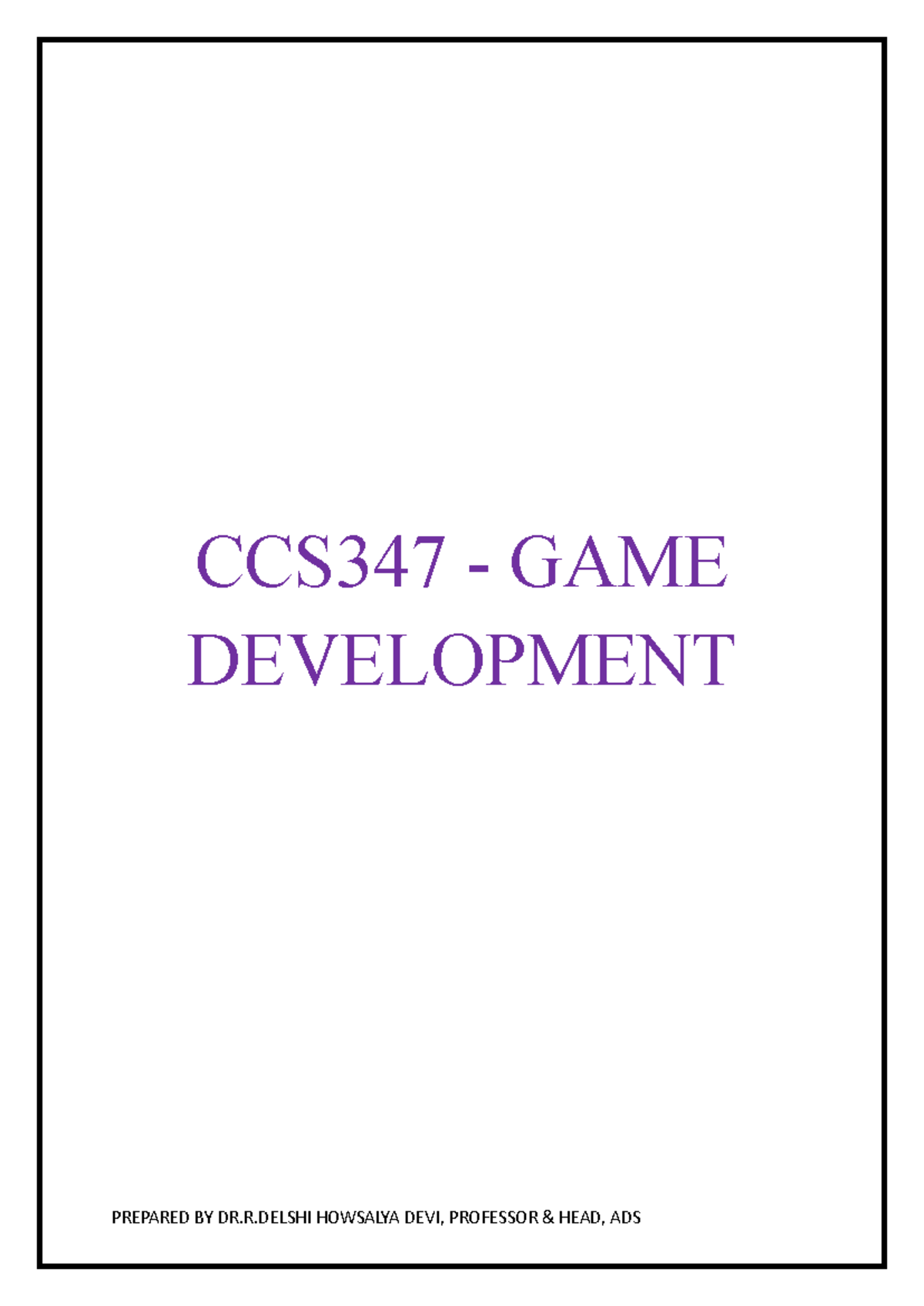 CCS347 Game Development III: 3D Graphics and Game Design Concepts - Studocu