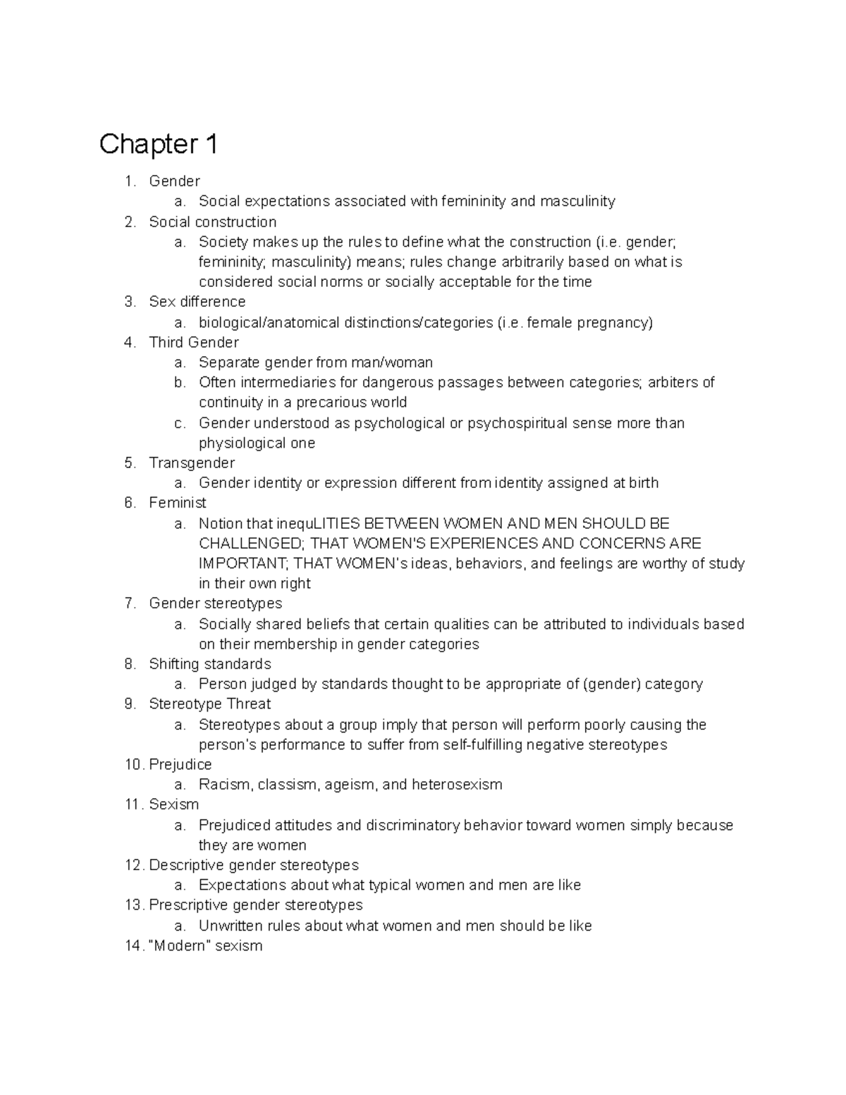 Exam 1: Chapters 1-6 Gender Studies Overview and Key Concepts - Studocu