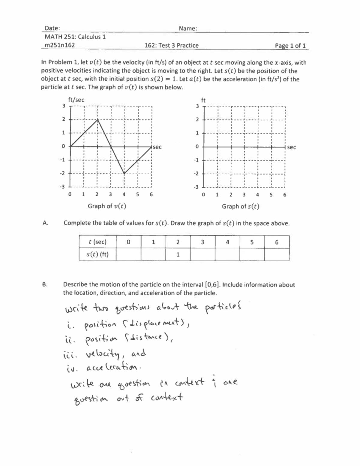 Physics 101: Particle Motion Analysis and Questions - Studocu