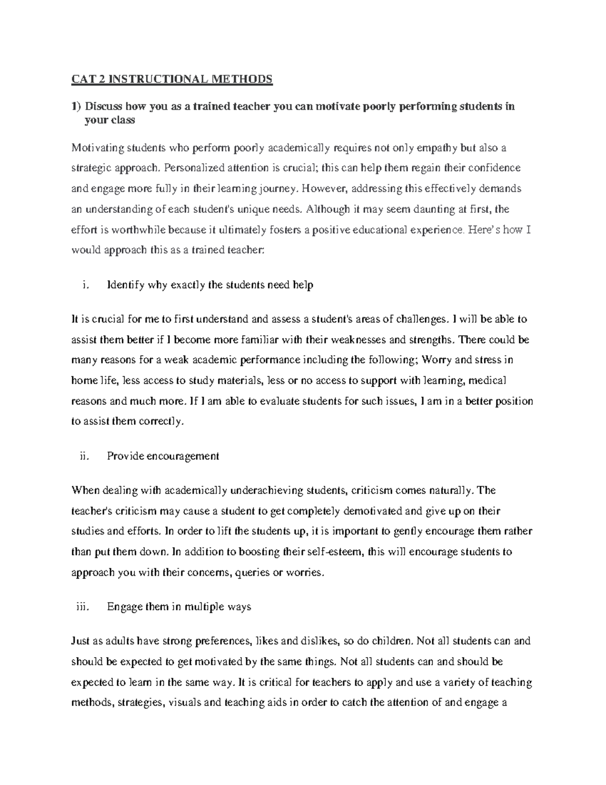 CAT 2 Instructional Methods: Strategies to Motivate Underperforming ...