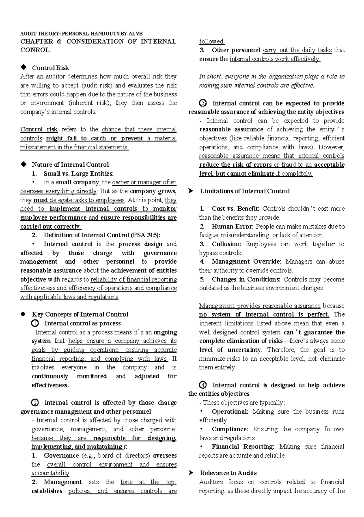 Chapter 6 Audtheo: Internal Control Considerations in Auditing - Studocu