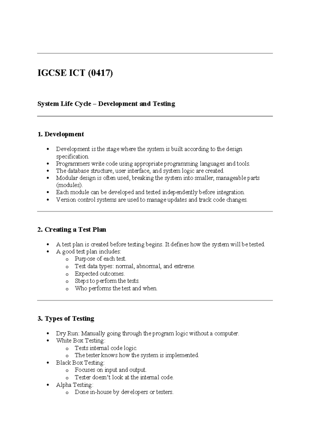 IGCSE ICT (0417) System Development & Testing Notes - Studocu