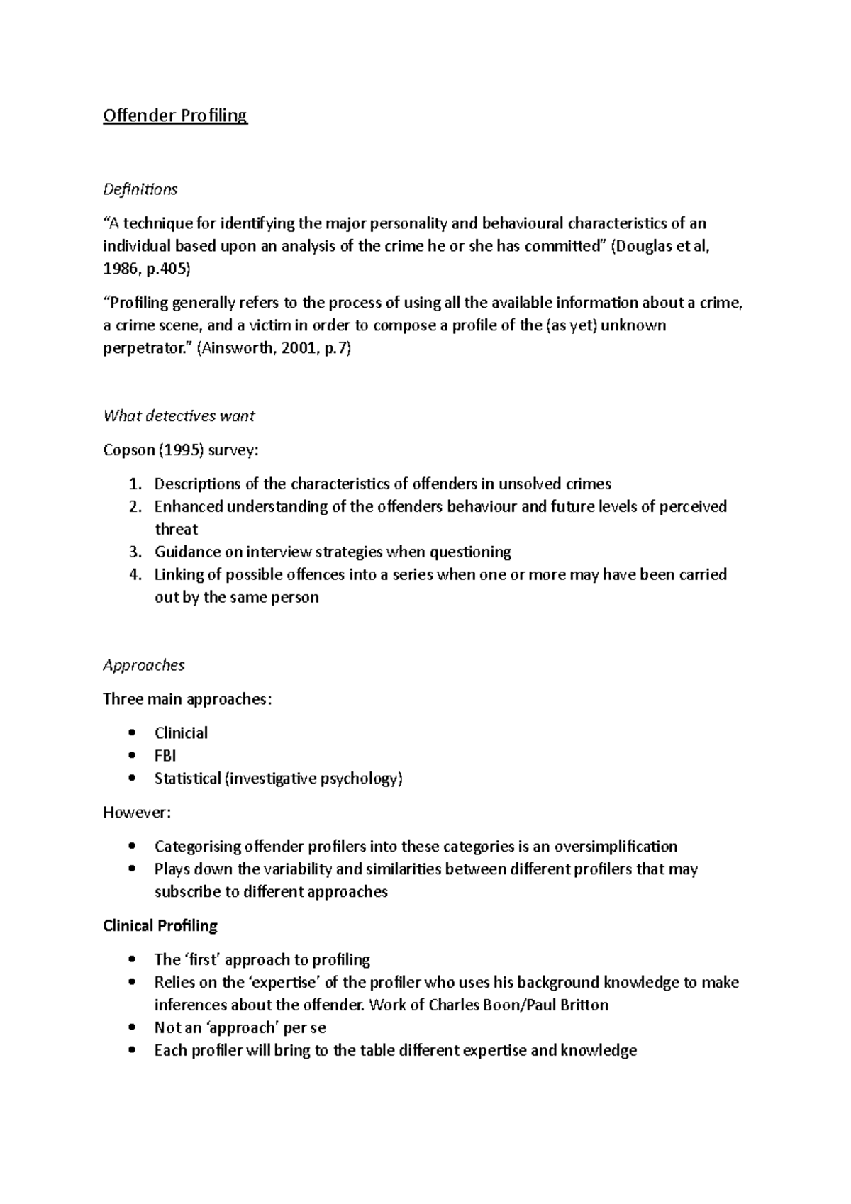 Offender Profiling: Techniques, Approaches & Limitations (PSY 420 ...