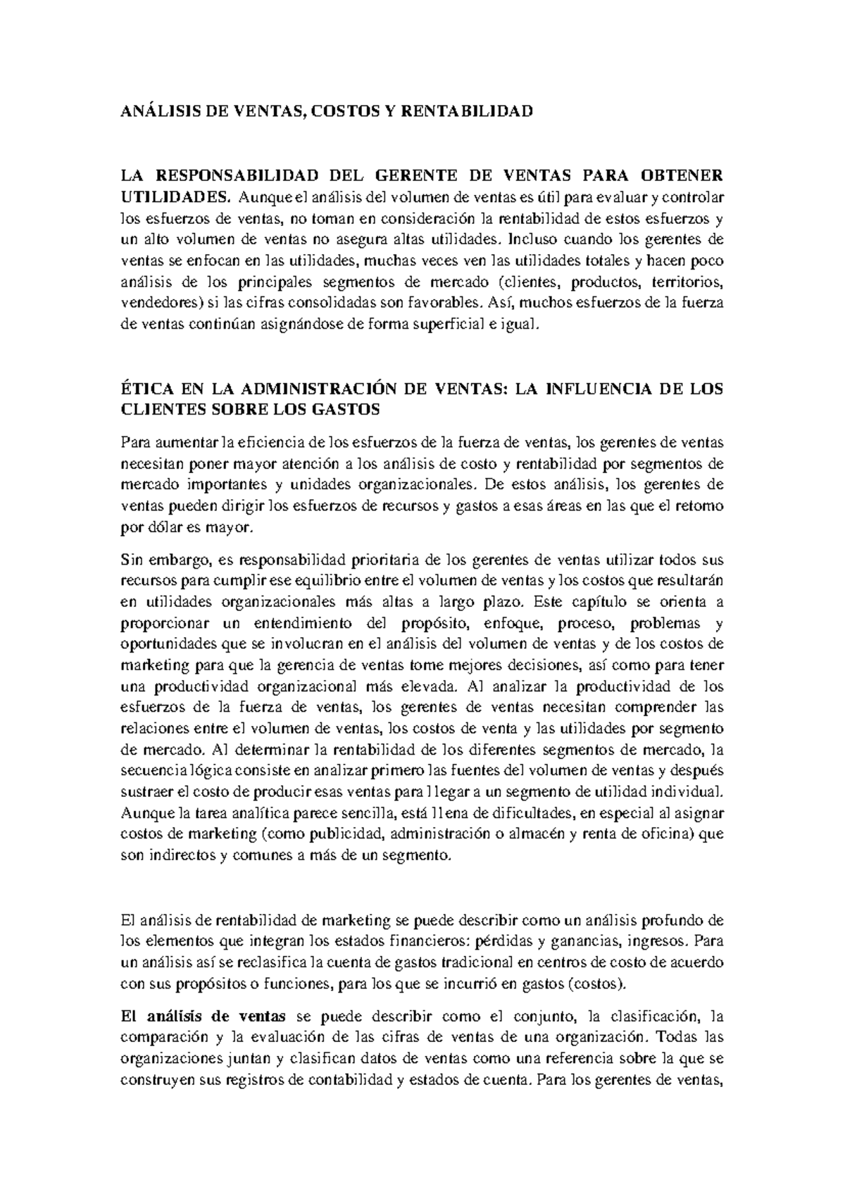 Análisis de Ventas, Costos y Rentabilidad en la Gestión Comercial - Studocu