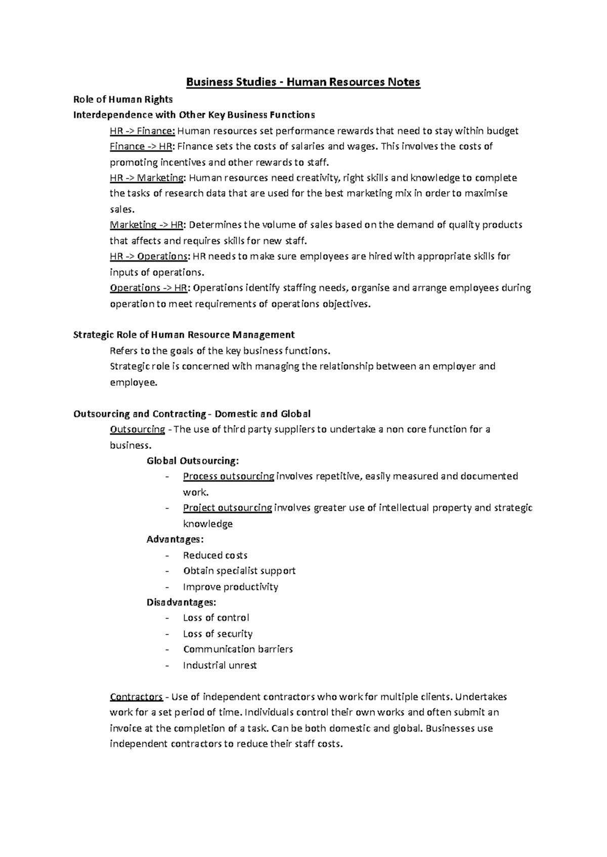 Business Studies - Human Resources Notes - This involves the costs of ...