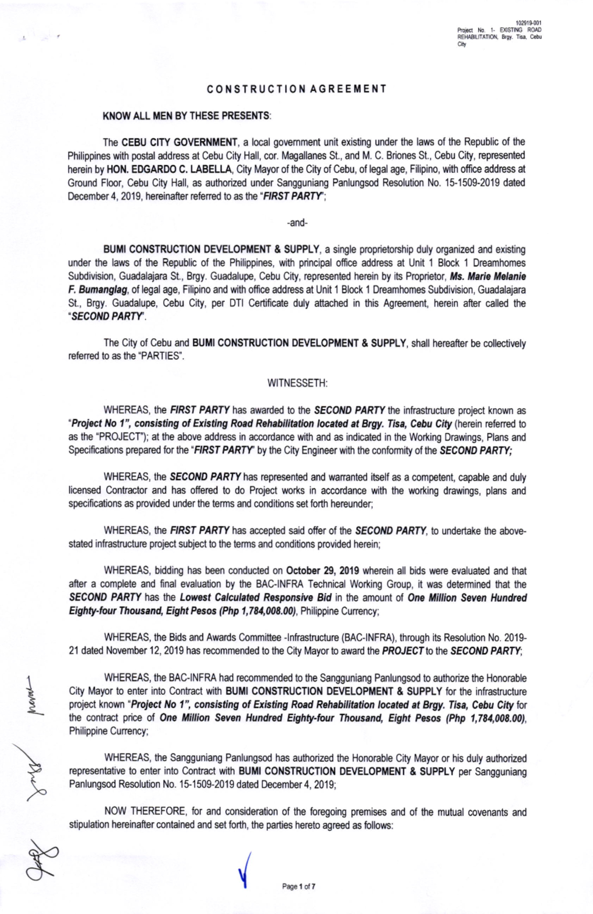 102919001 - Construction Agreement for Existing Road Rehabilitation ...