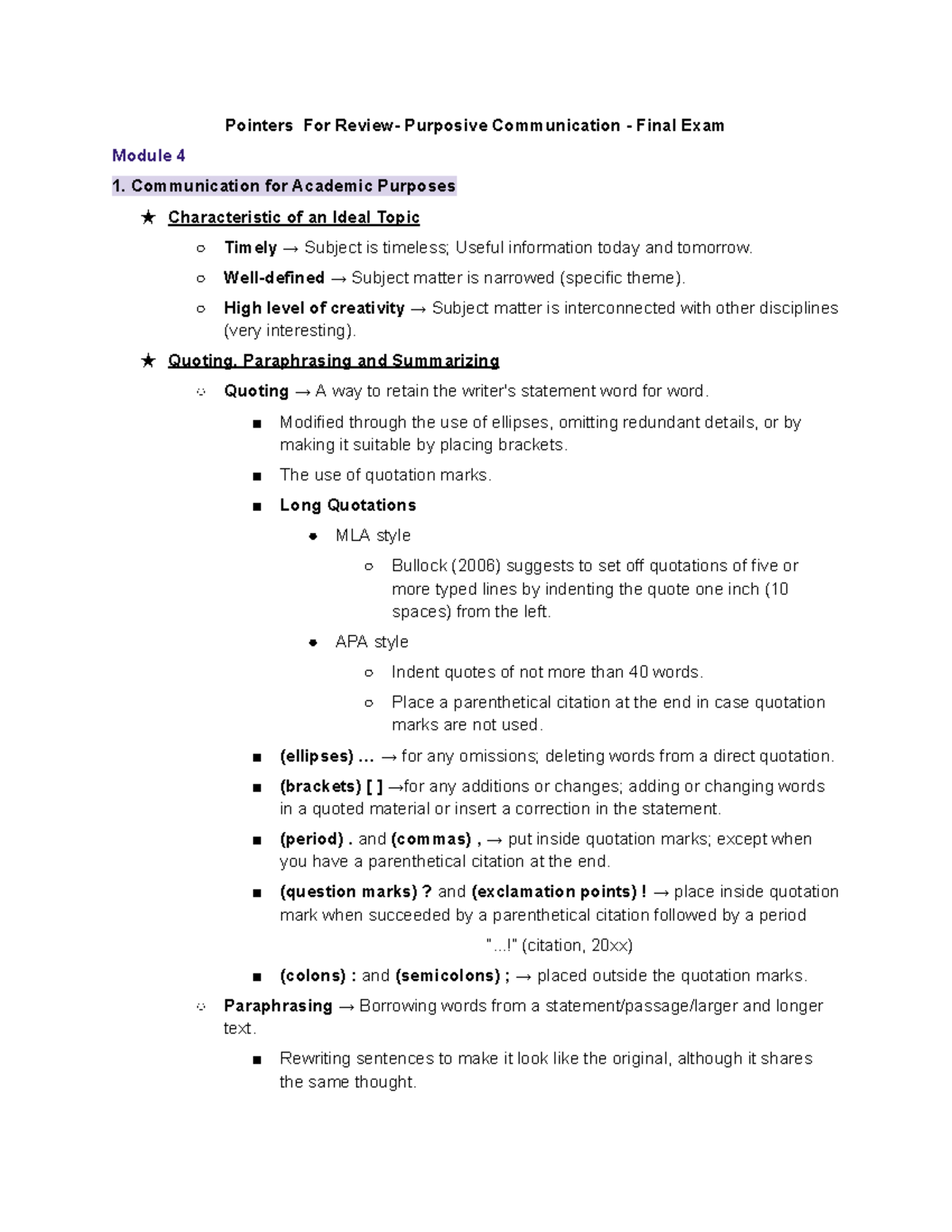Pointers for Purposive Communication Final Exam Module 4 - Studocu