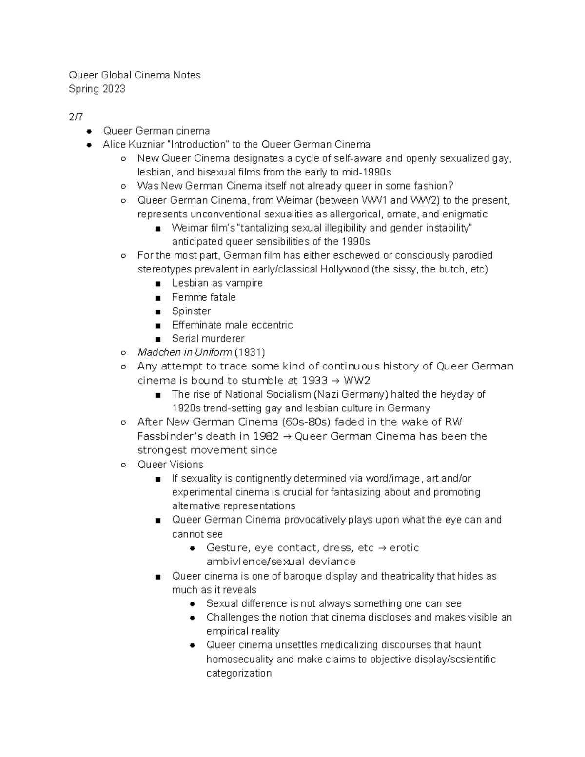 Queer global cinema notes 2 - Queer Global Cinema Notes Spring 2023 2 ...