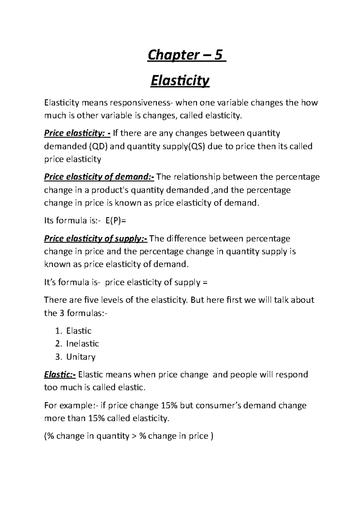 Elasticity Chapter Overview - ECON 101 Final Exam Report - Studocu