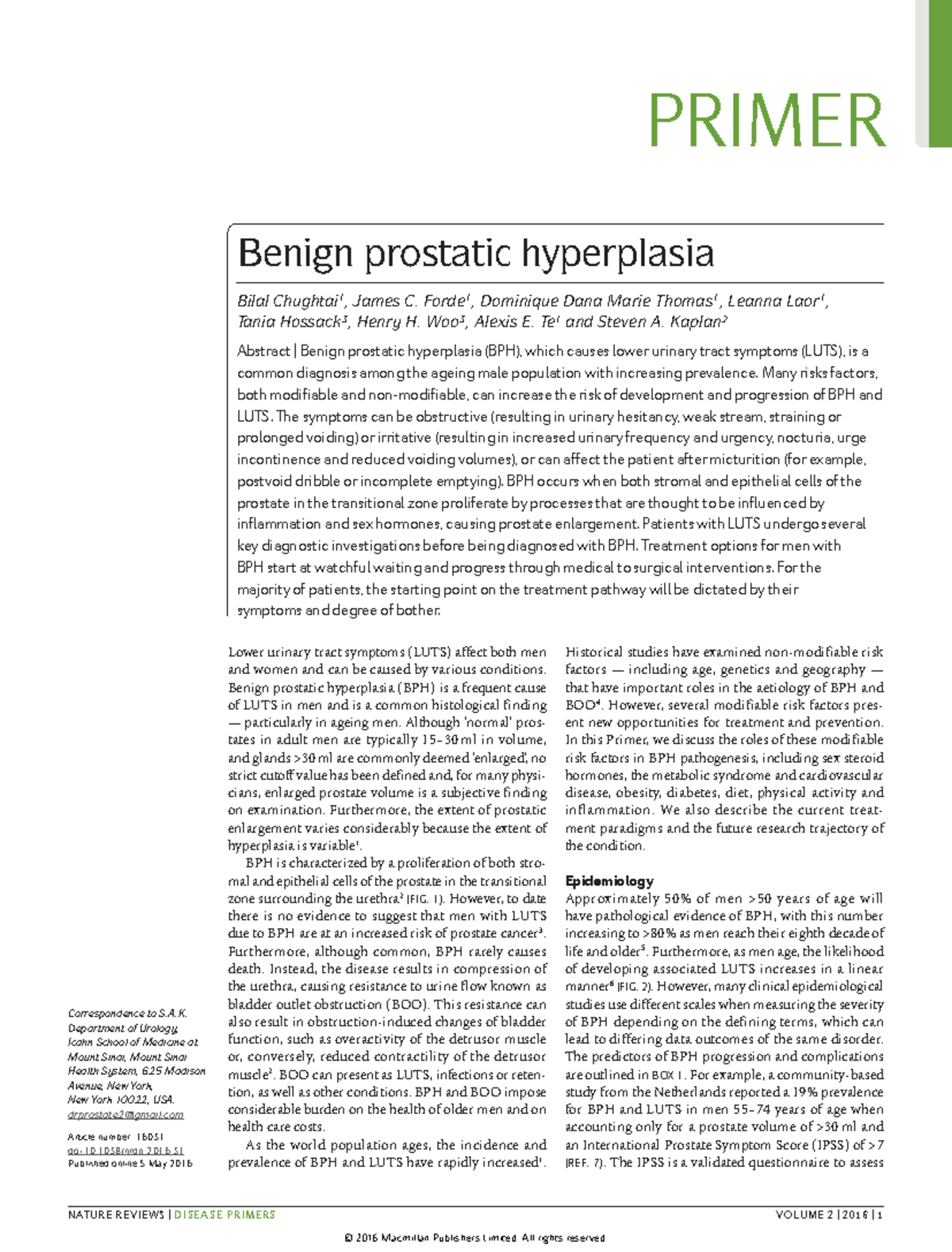 PRIMER: Benign Prostatic Hyperplasia (BPH) Overview and Management ...