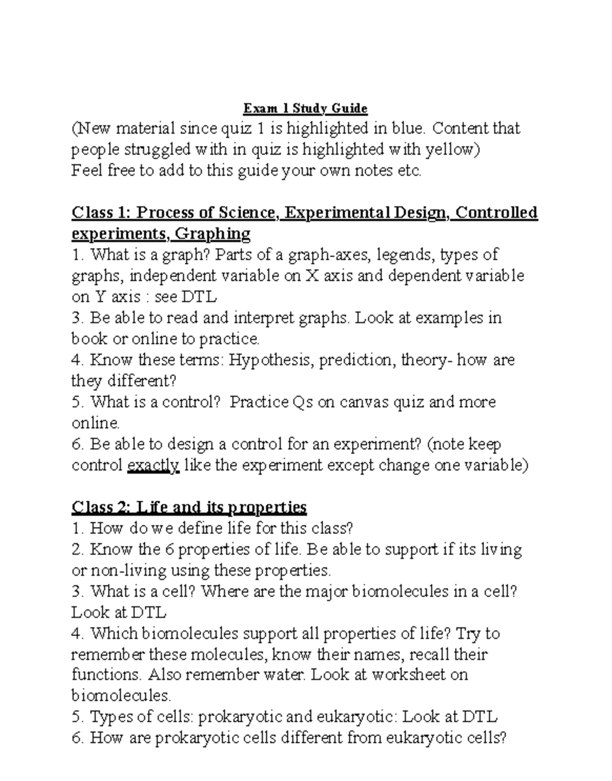 Exam 1 Study Guide: Key Concepts in Biology and Chemistry - Studocu
