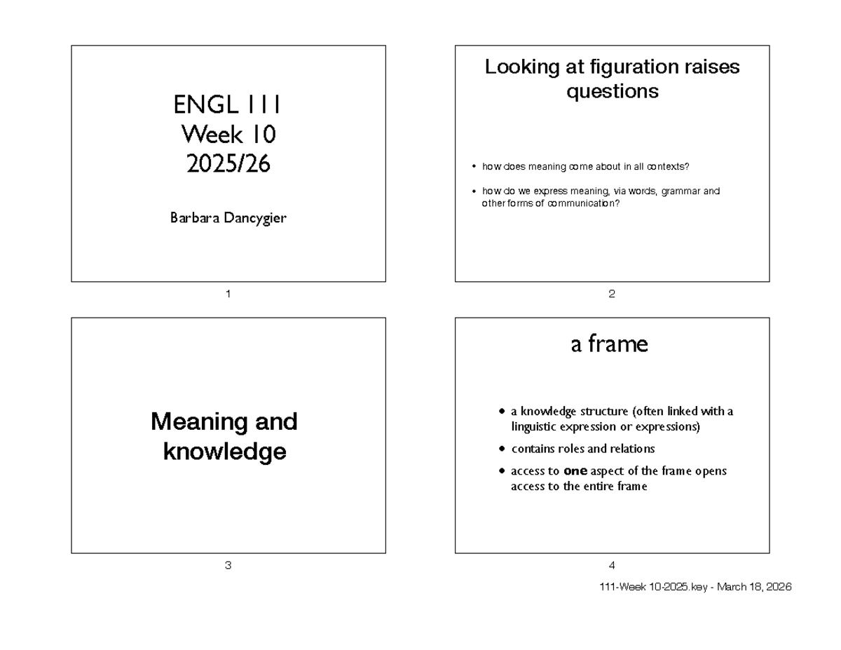 ENGL 111 Week 10 Lecture Notes: Exploring Meaning in Language - Studocu