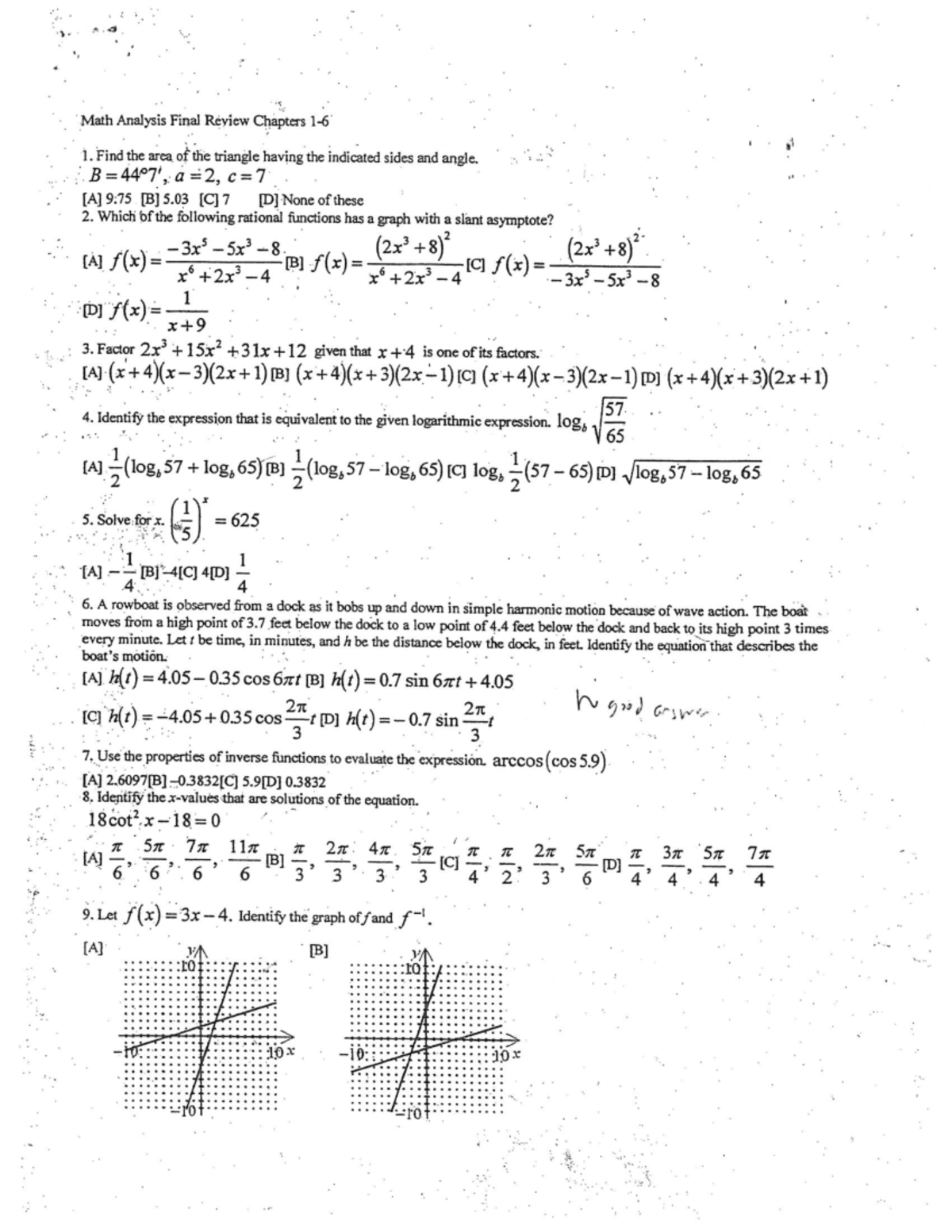 MAH 1: Final Review on Math Analysis Concepts and Problems - Studocu