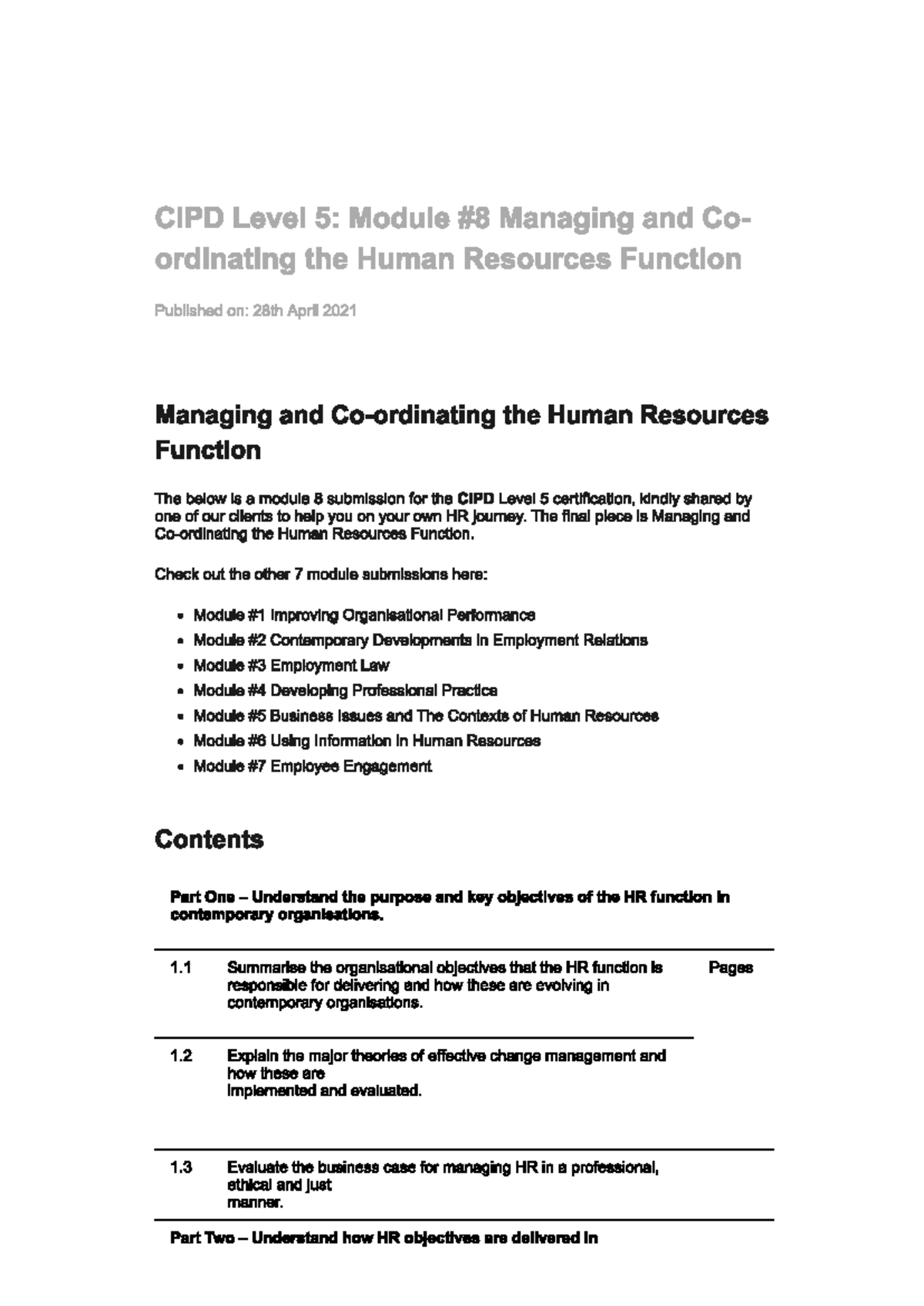 CIPD Level 5: Module 8 - Managing & Coordinating HR Functions - Studocu