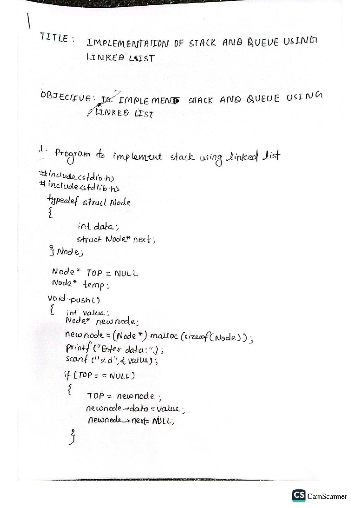 DSA - Implementation of Stack and Queue Using Linked List - Studocu