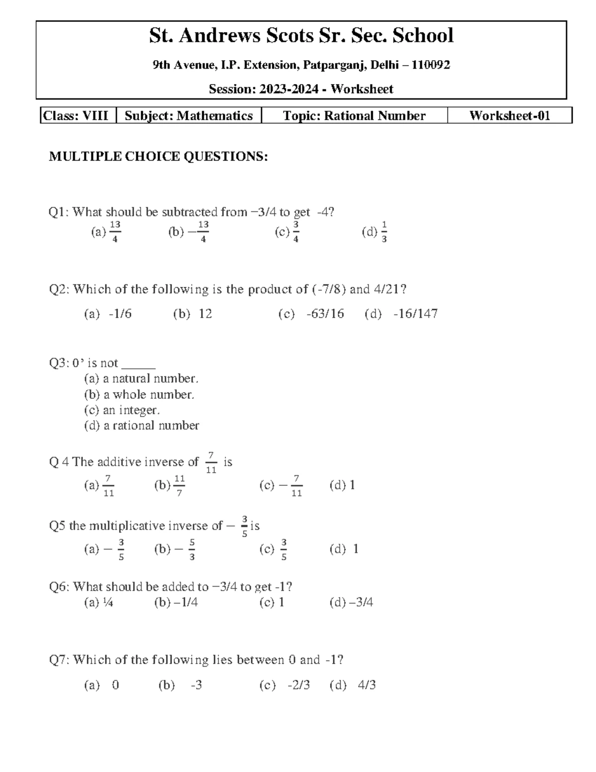 Maths (VIII) - Rational Number Notes for Class 8 - Studocu