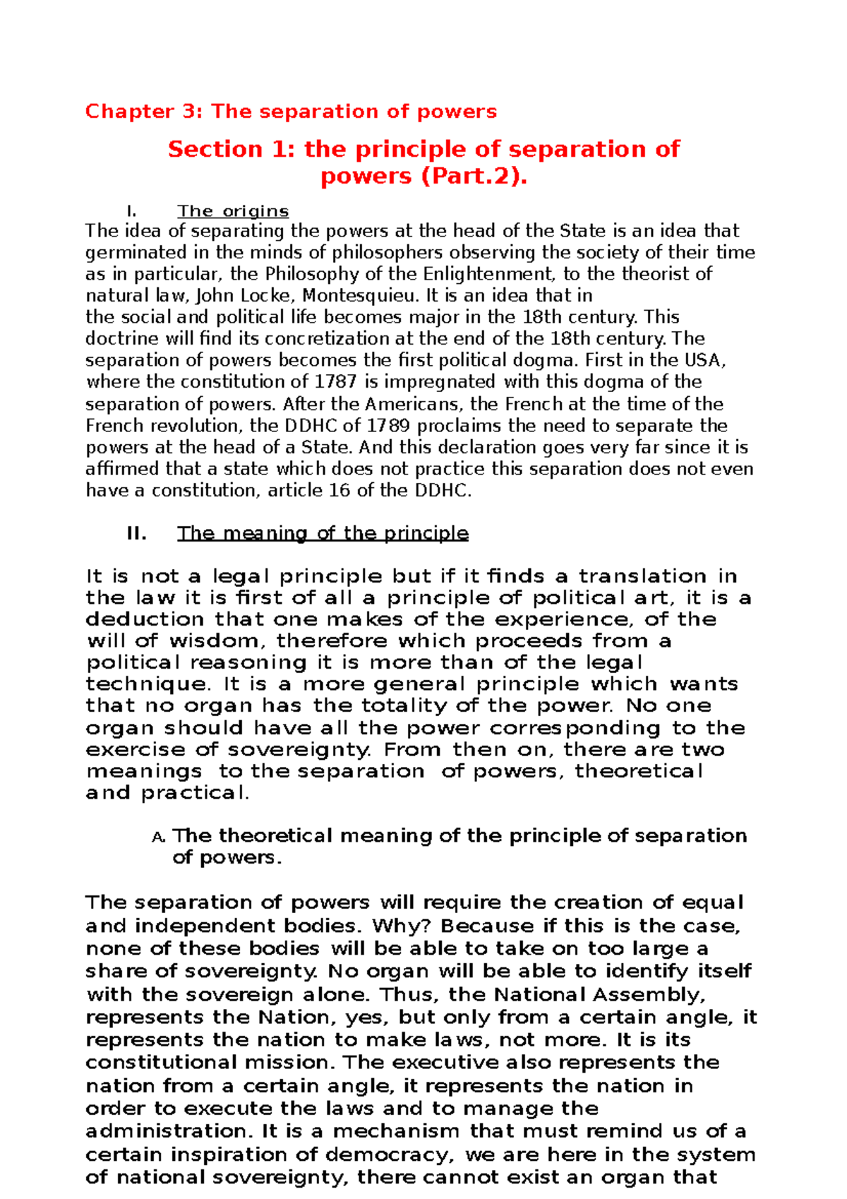 Constitutional Law 17 - Chapter 3: The separation of powers Section 1 ...