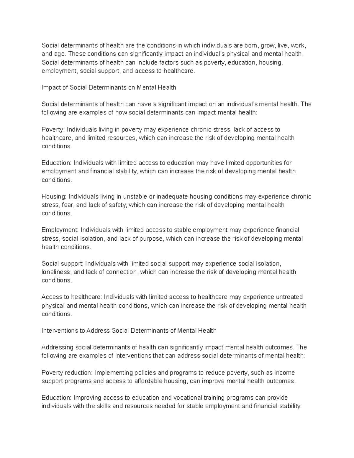 The impact of social determinants on mental health - Social ...