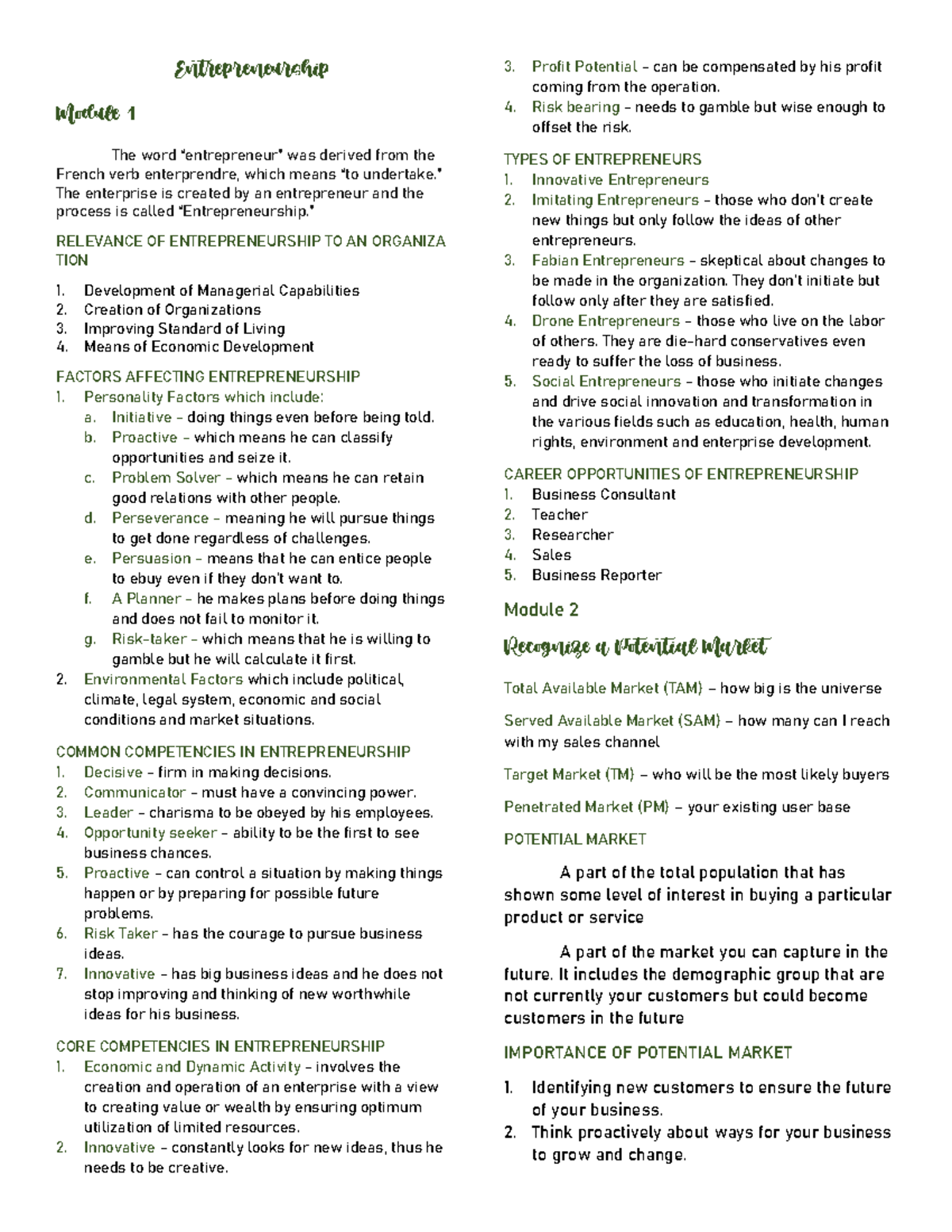 Entrepreneurship 3: Comprehensive Reviewer on Profit Potential and ...