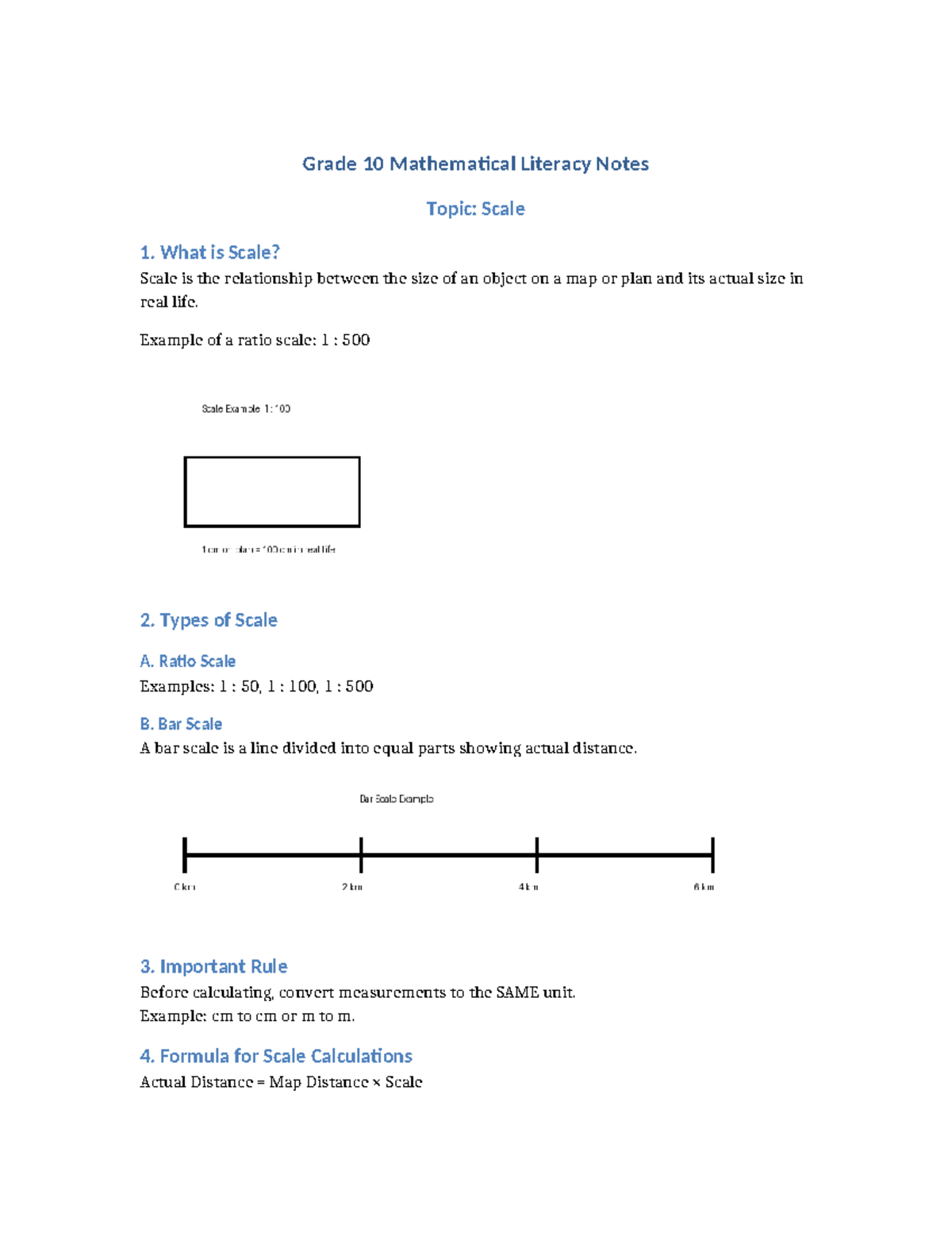 Grade 10 Maths Lit: Scale Notes & Calculations Guide - Studocu