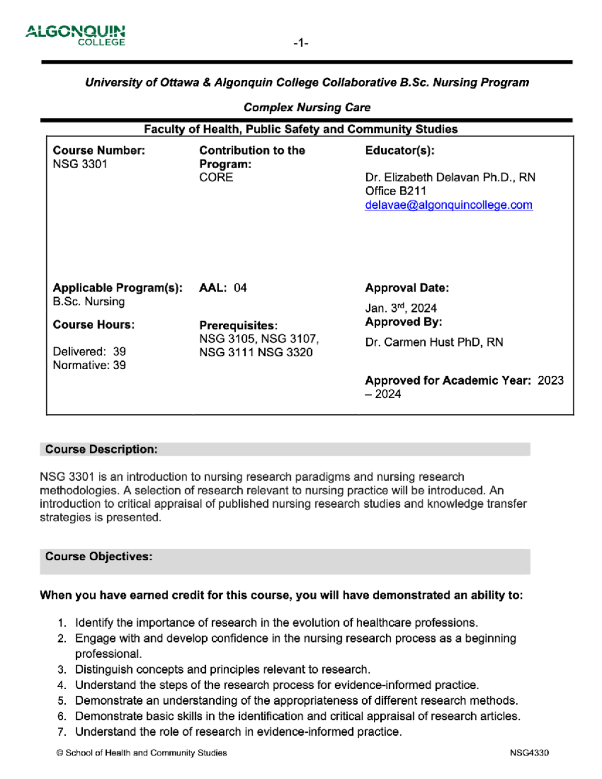 NSG 3301 Detailed Course Outline and Objectives - Studocu