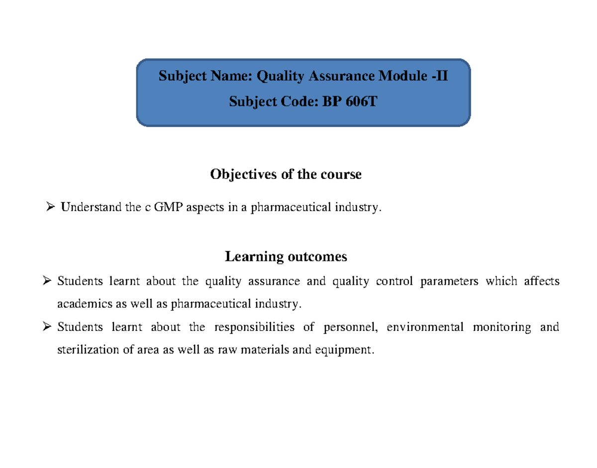 Unit-2 Quality Assurance Notes for TY B Pharm Sem 6 (BP 606T) - Studocu