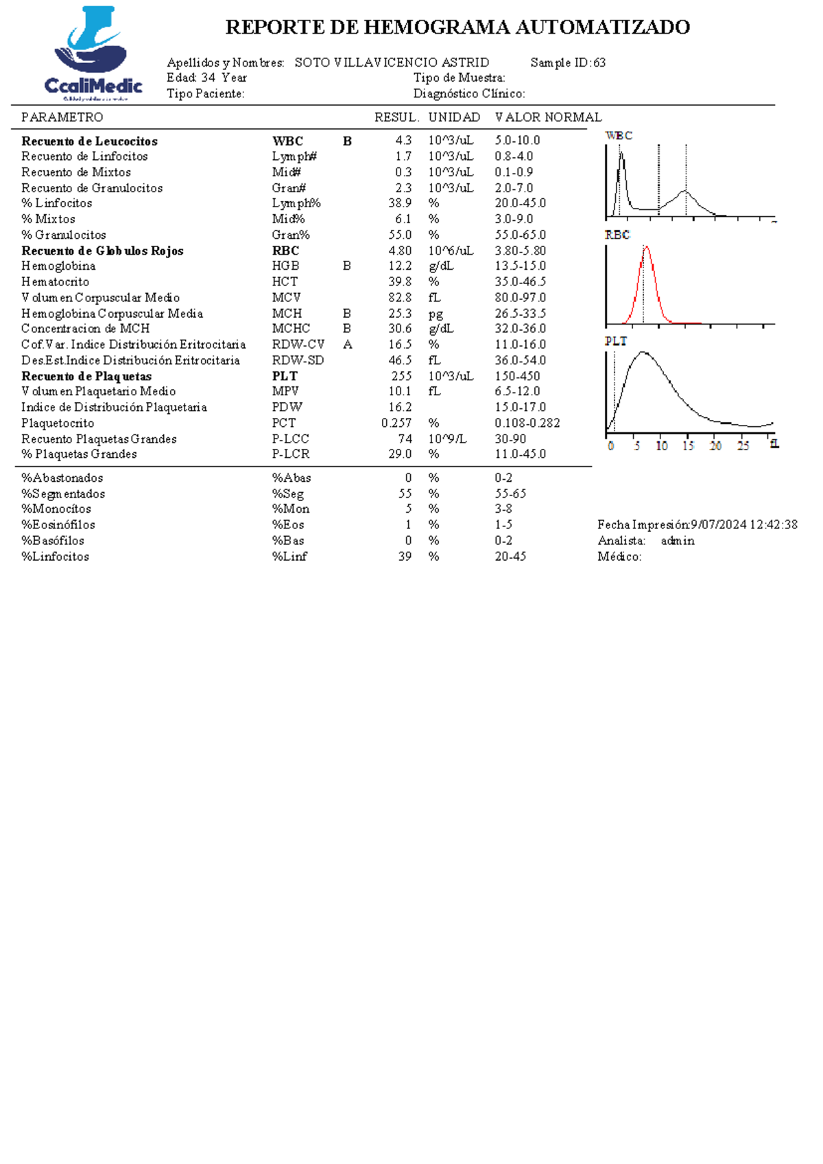 PARAMETROS Y RESULTADOS DE HEMOGRAMA AUTOMATIZADO 3 DIFERENCIALES - Document Preview