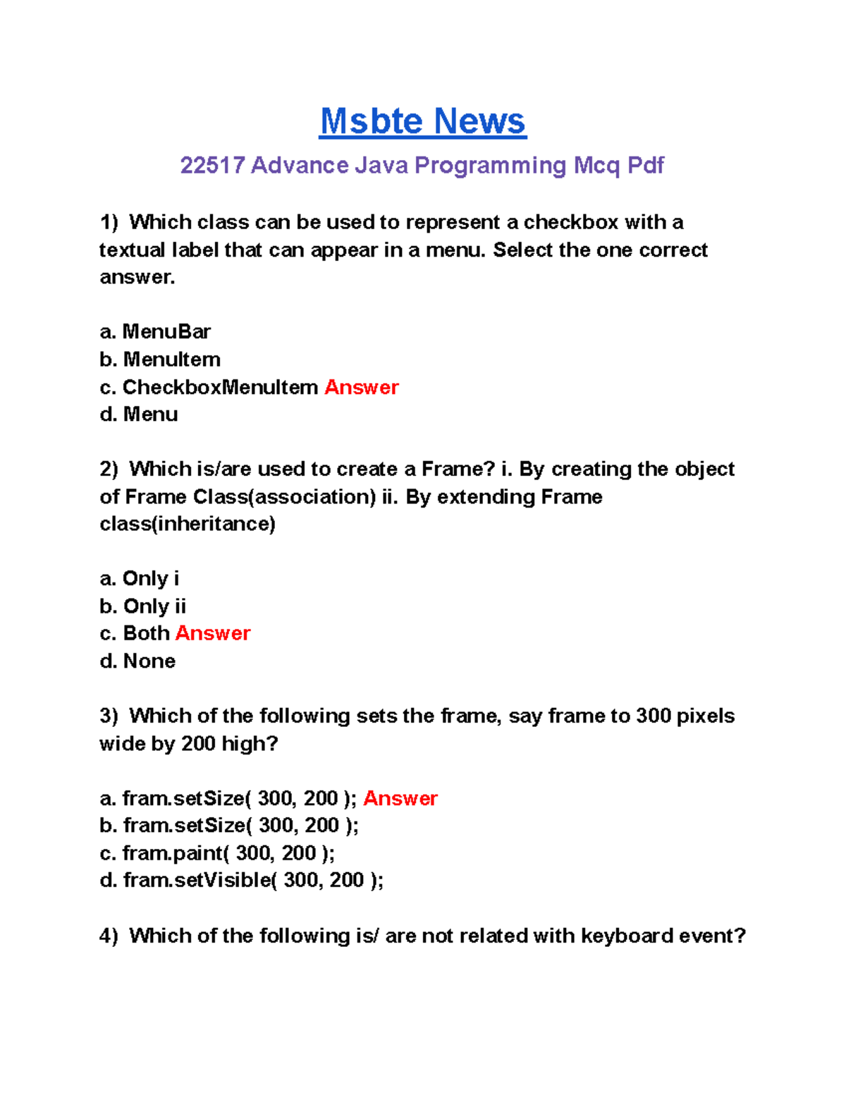 22517-1 - Dyu - Msbte News 22517 Advance Java Programming Mcq Pdf Which ...