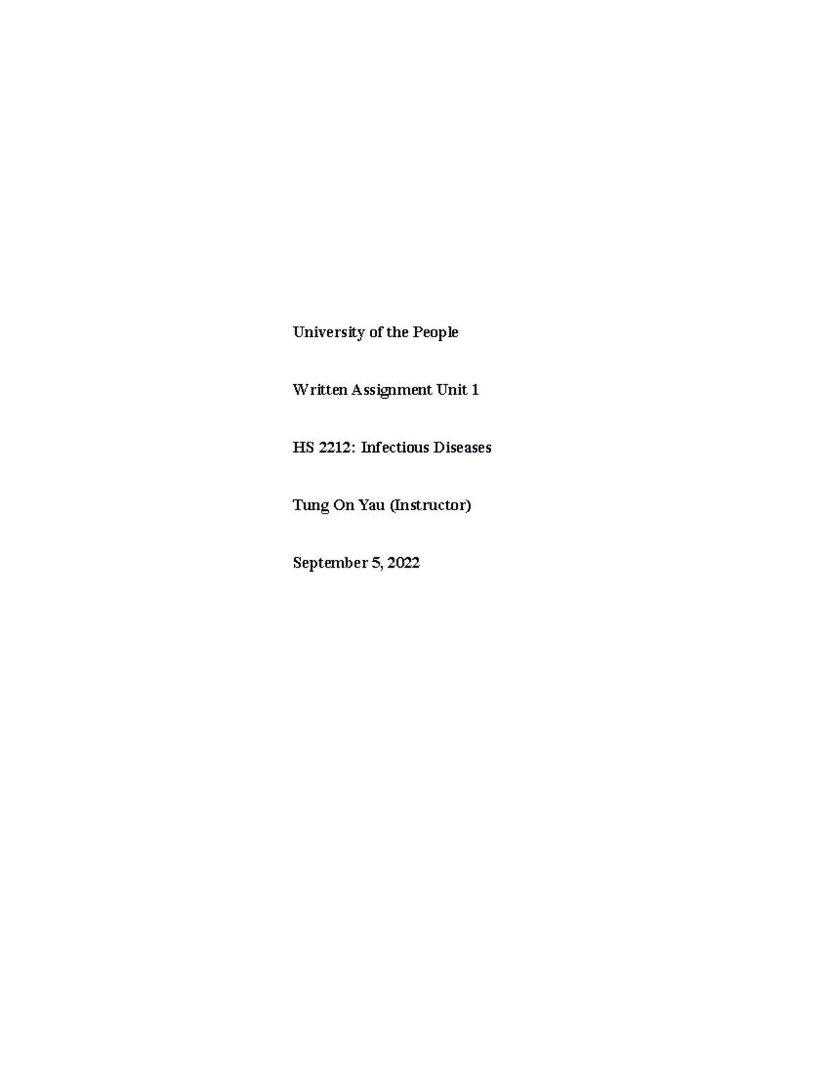 HS2212 Written Assignment Unit 1 - University of the People Written ...