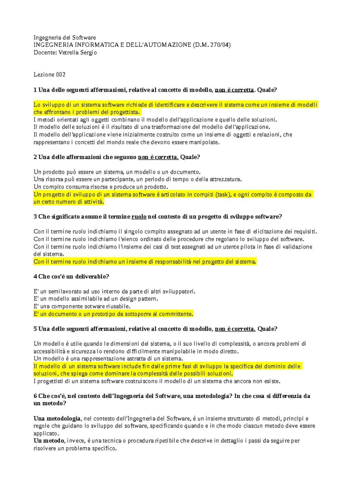 Ingegneria del Software - Lezioni e Concetti Fondamentali INGEGNERIA ...