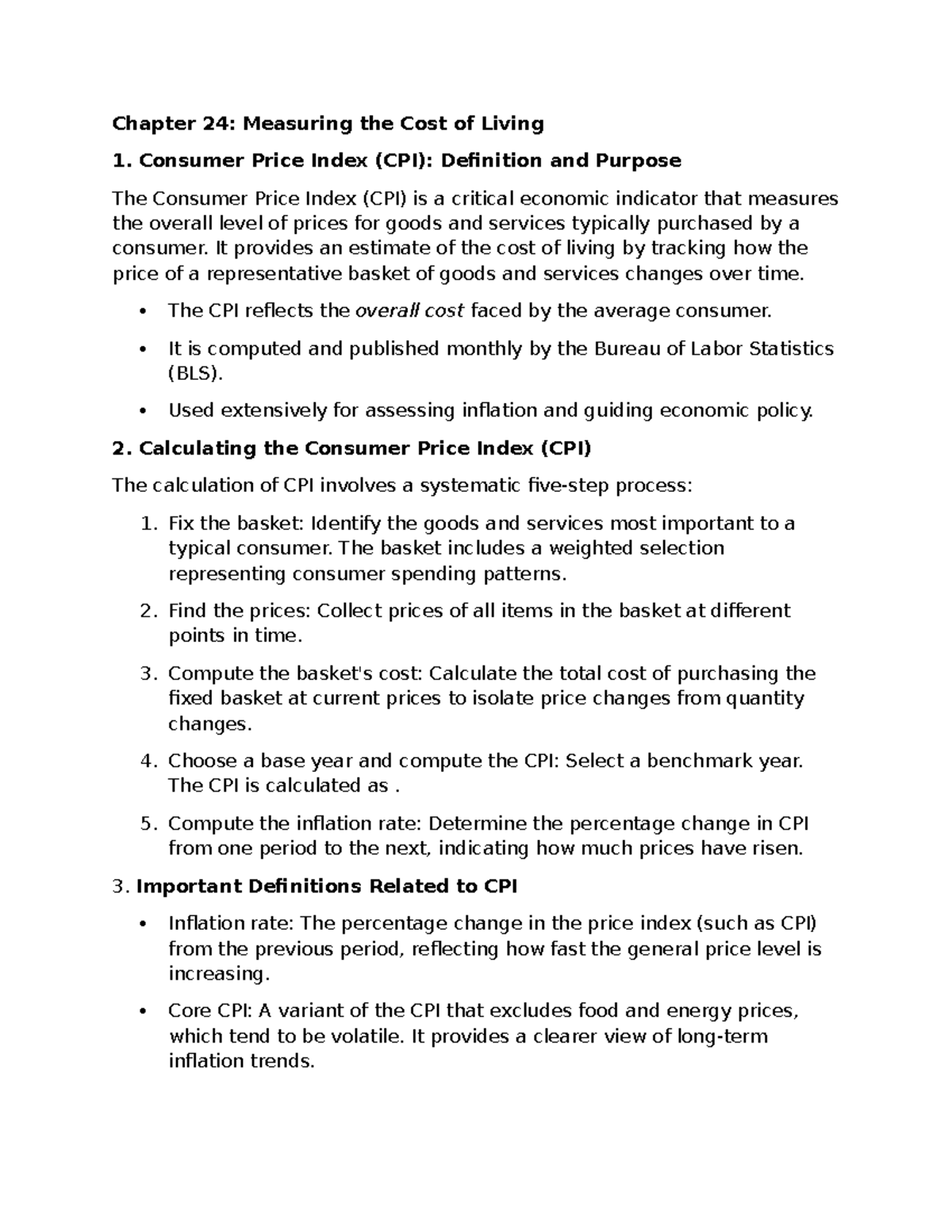 Chapter 24: Summary of Consumer Price Index (CPI) and Cost of Living ...
