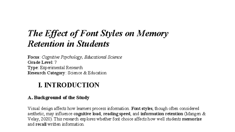 The Impact of Font Styles on Memory Retention in Grade 7 Students: An ...