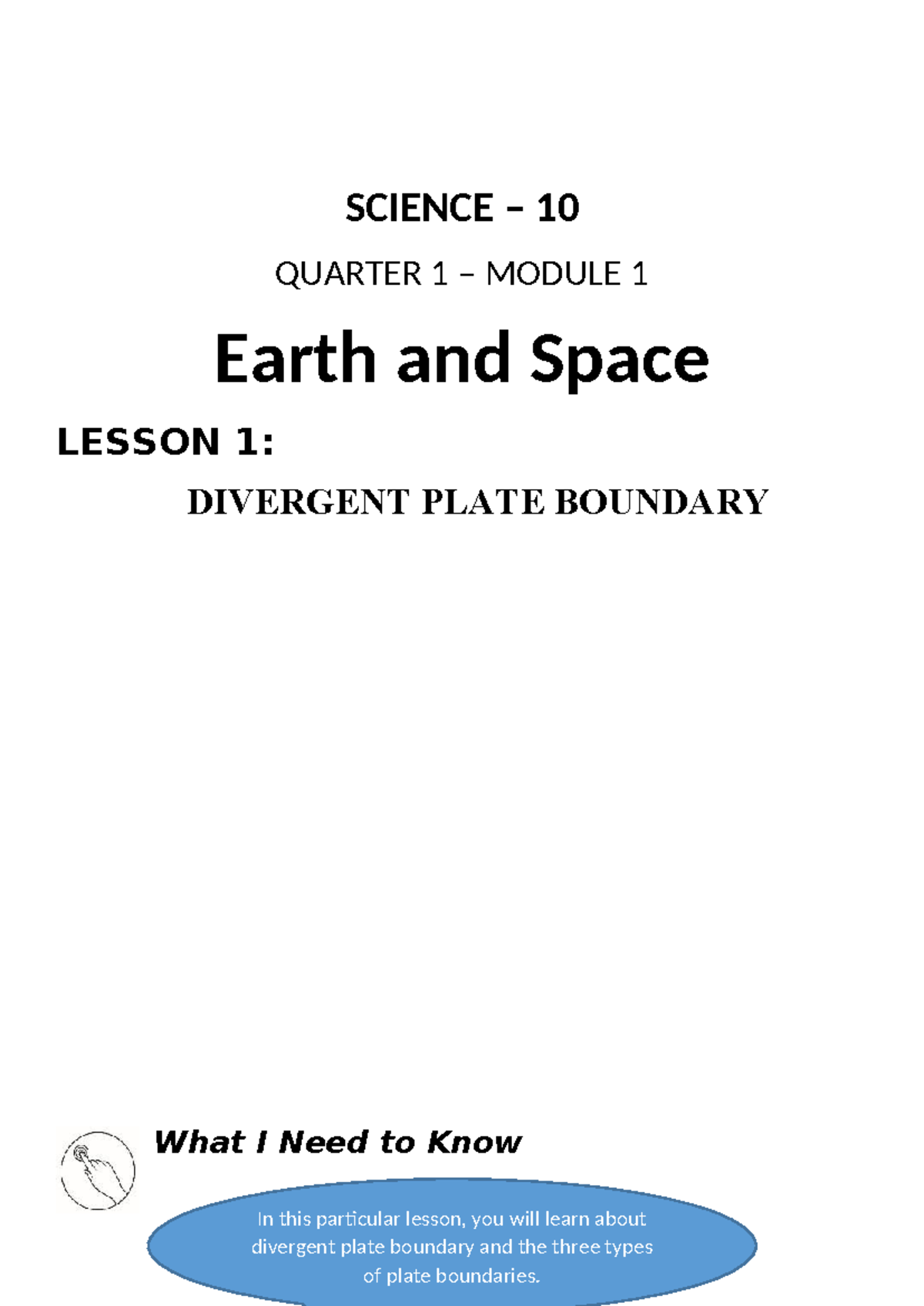 Grade 10 Science Module 1: Earth & Space - Divergent Plate Boundaries ...