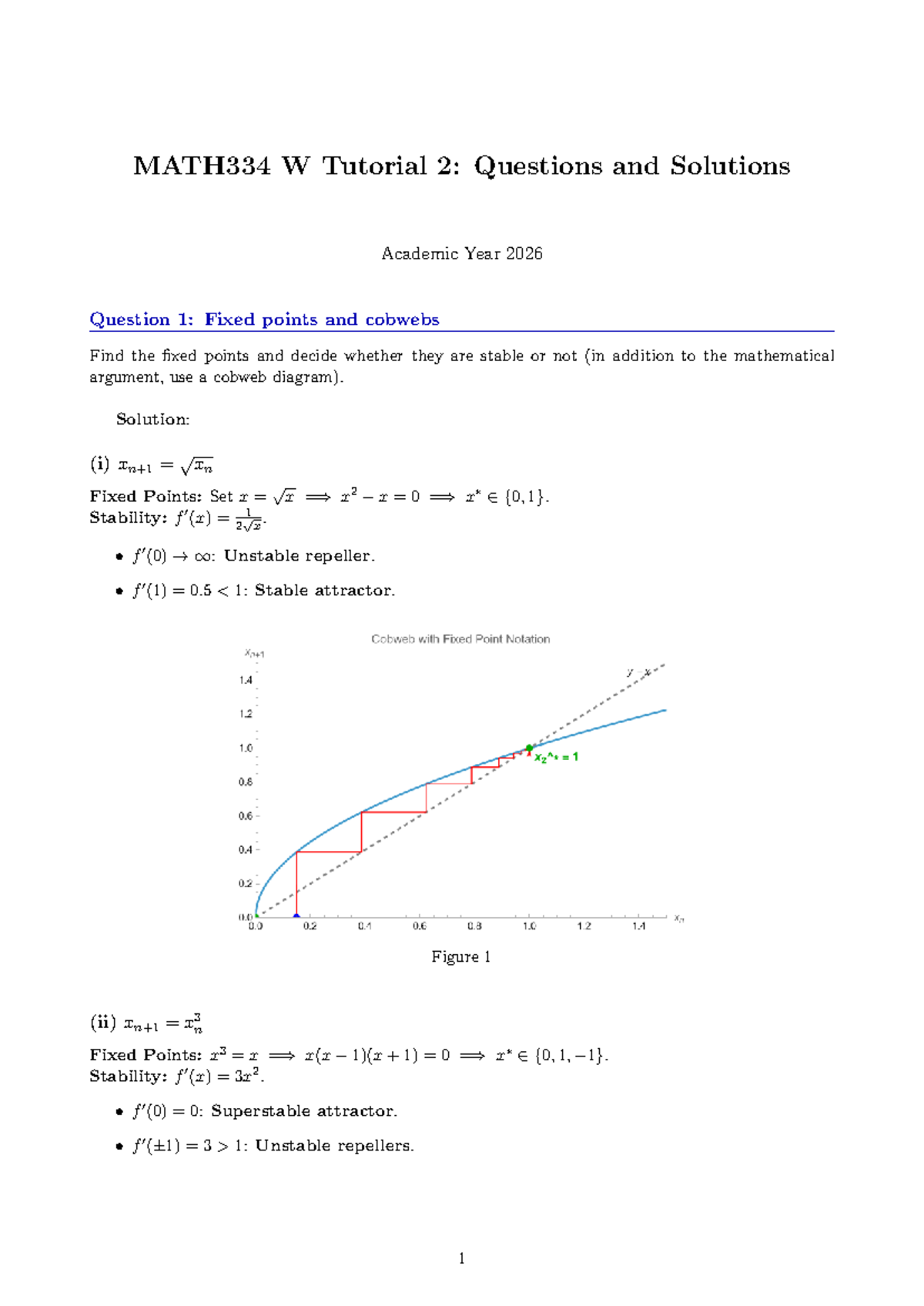 MATH334 W 2026 Tutorial 2: Fixed Points and Stability Analysis - Studocu